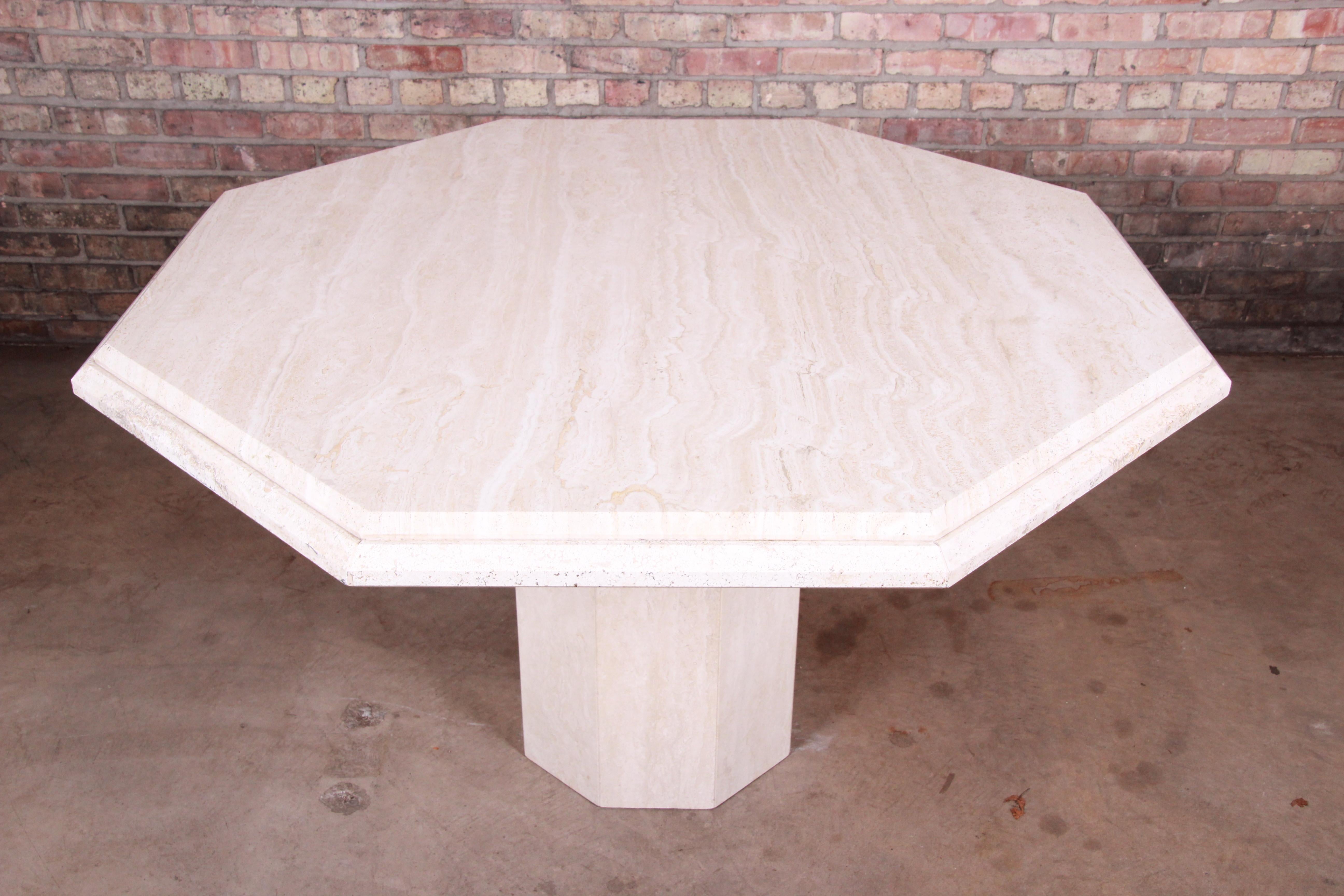 Modern Italian Travertine Octagonal Pedestal Dining or Center Table In Good Condition In South Bend, IN