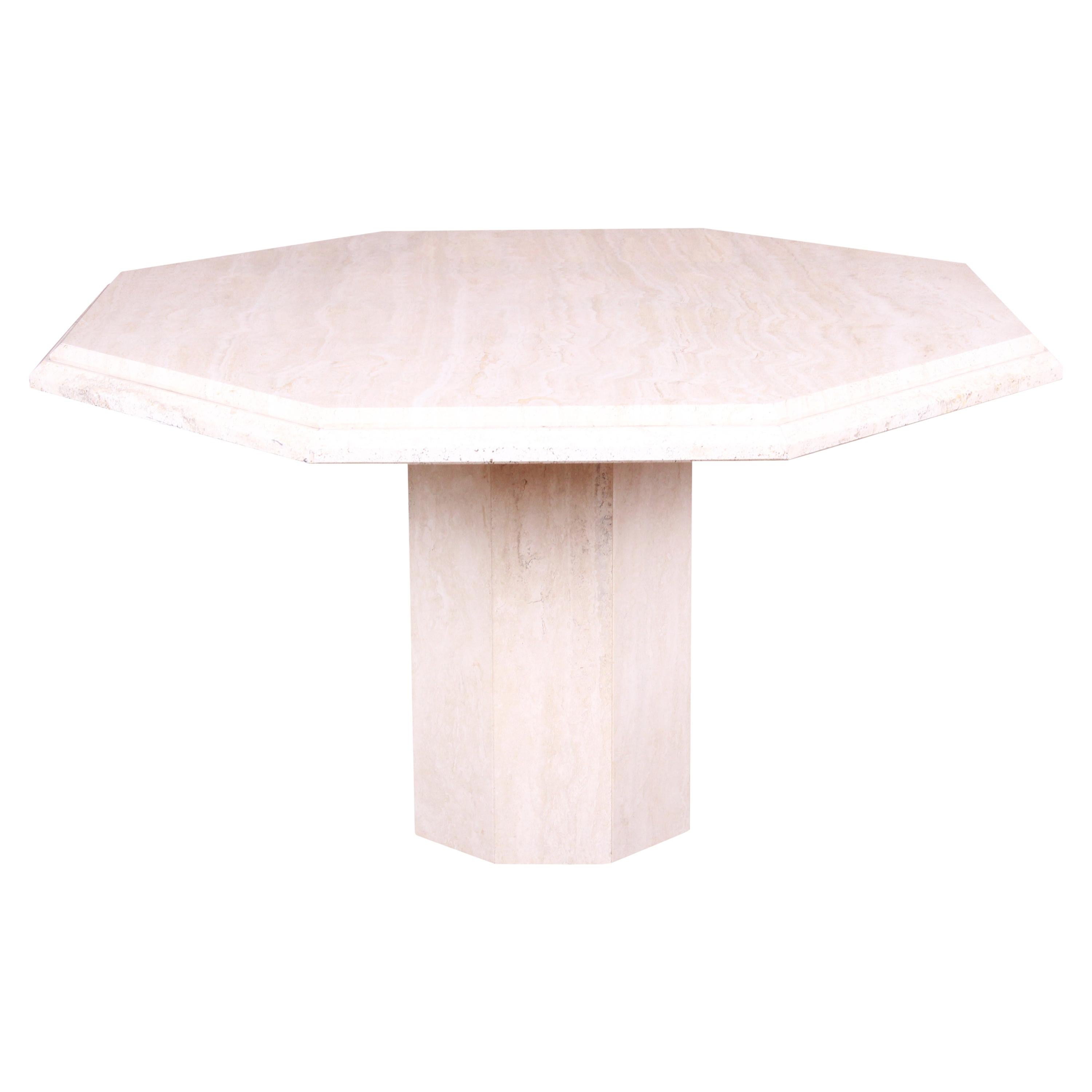 Modern Italian Travertine Octagonal Pedestal Dining or Center Table