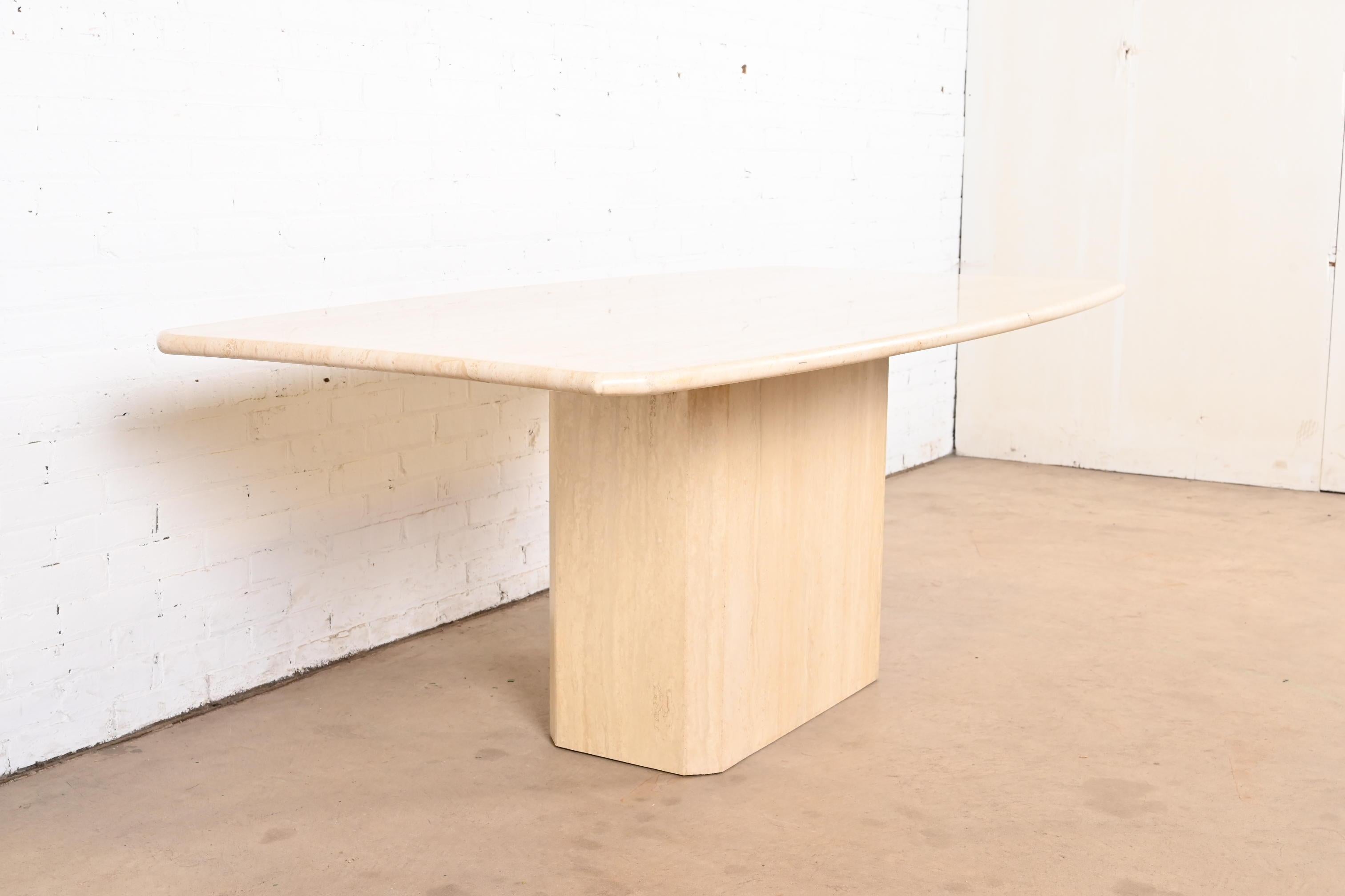 American Modern Italian Travertine Pedestal Dining Table, Circa 1970s For Sale