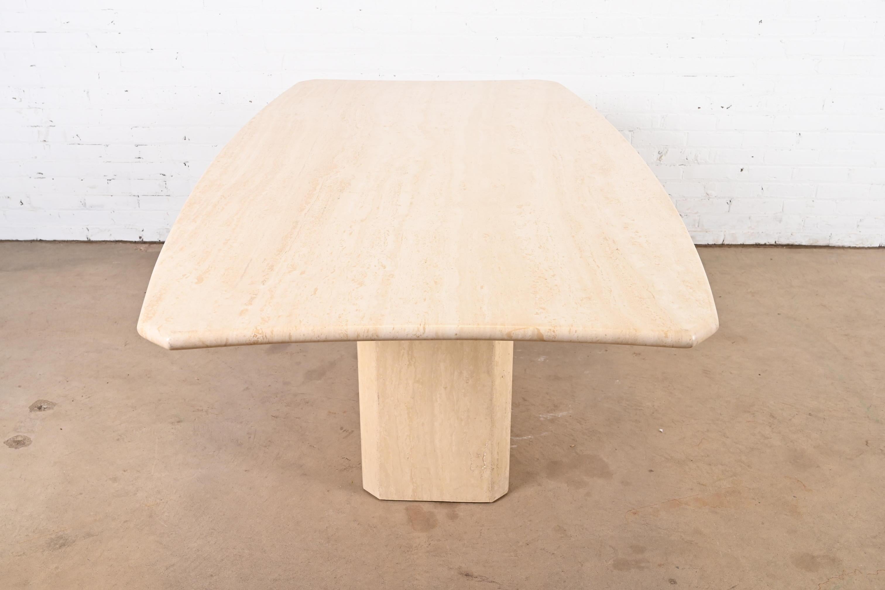 Modern Italian Travertine Pedestal Dining Table, Circa 1970s In Good Condition For Sale In South Bend, IN