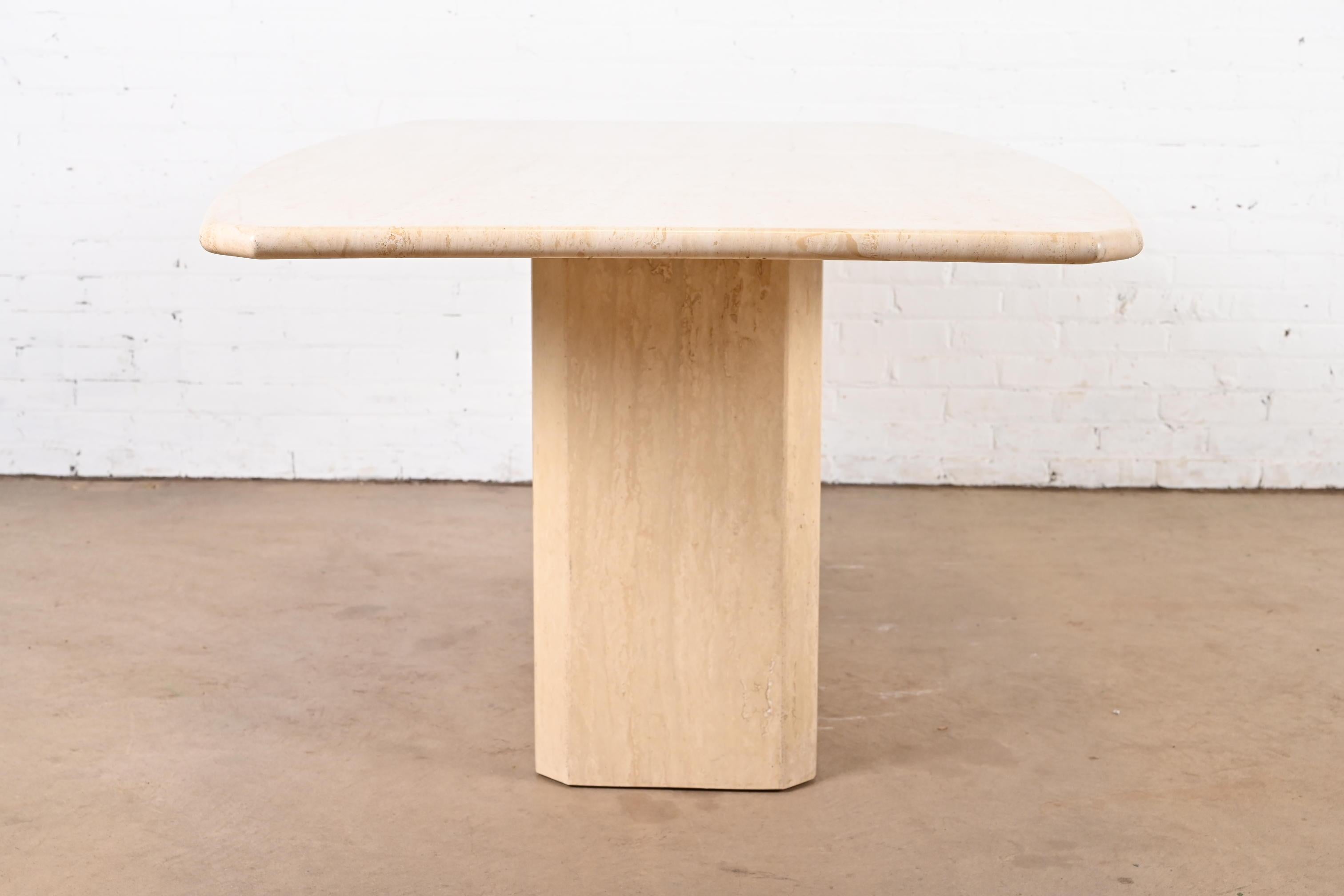 Late 20th Century Modern Italian Travertine Pedestal Dining Table, Circa 1970s For Sale
