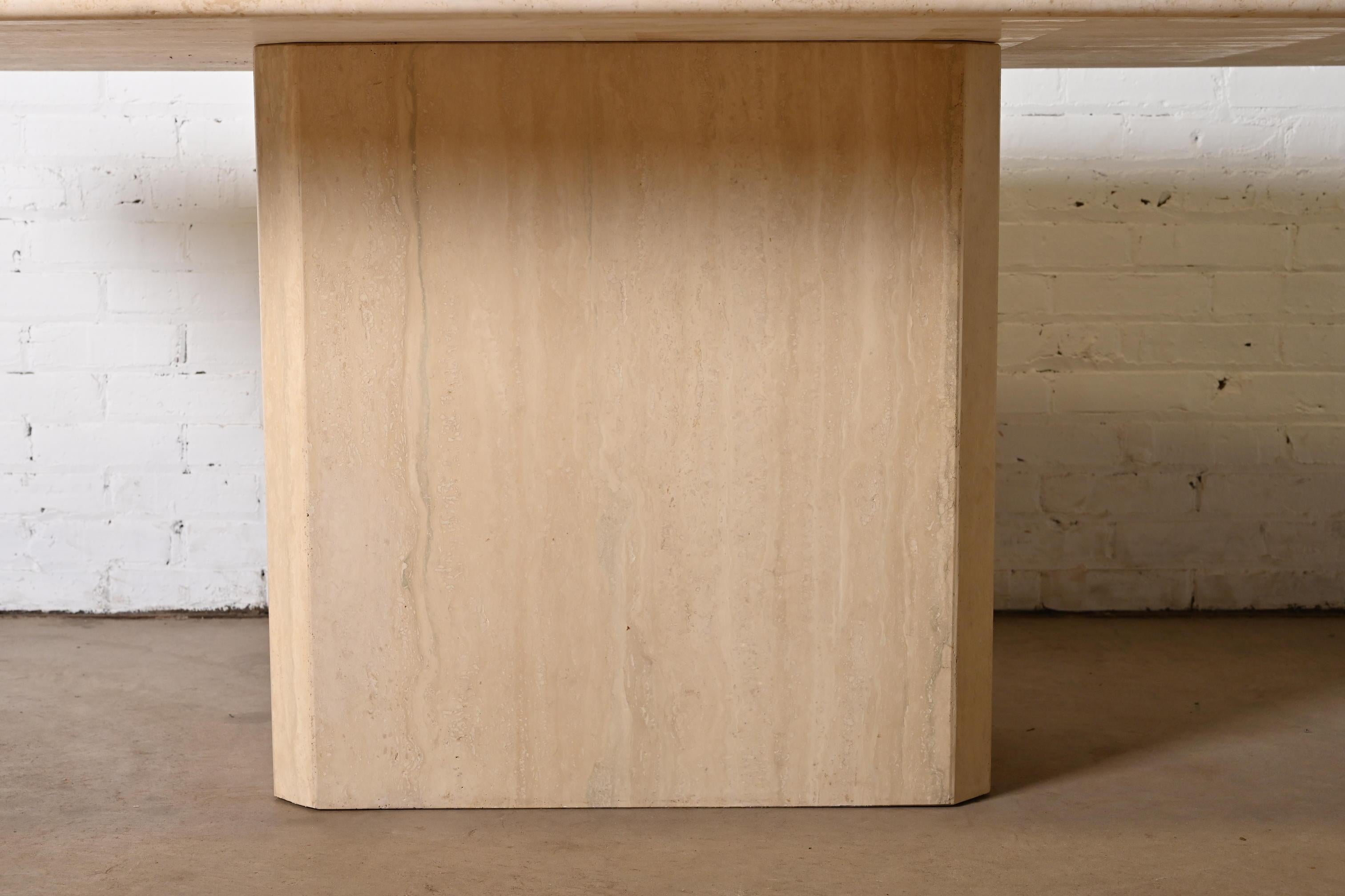 Modern Italian Travertine Pedestal Dining Table, Circa 1970s For Sale 1