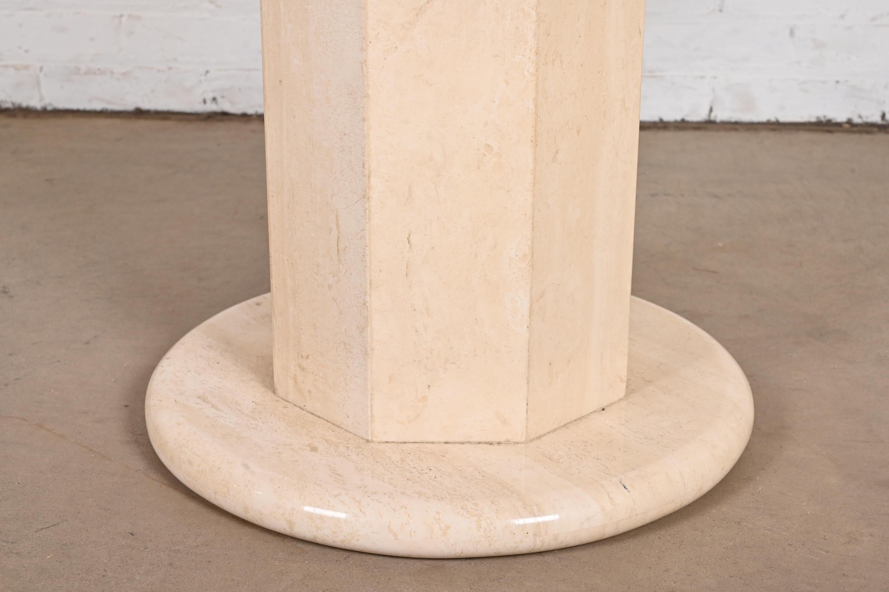 Modern Italian Travertine Round Pedestal Dining or Center Table by Ello, 1970s For Sale 7