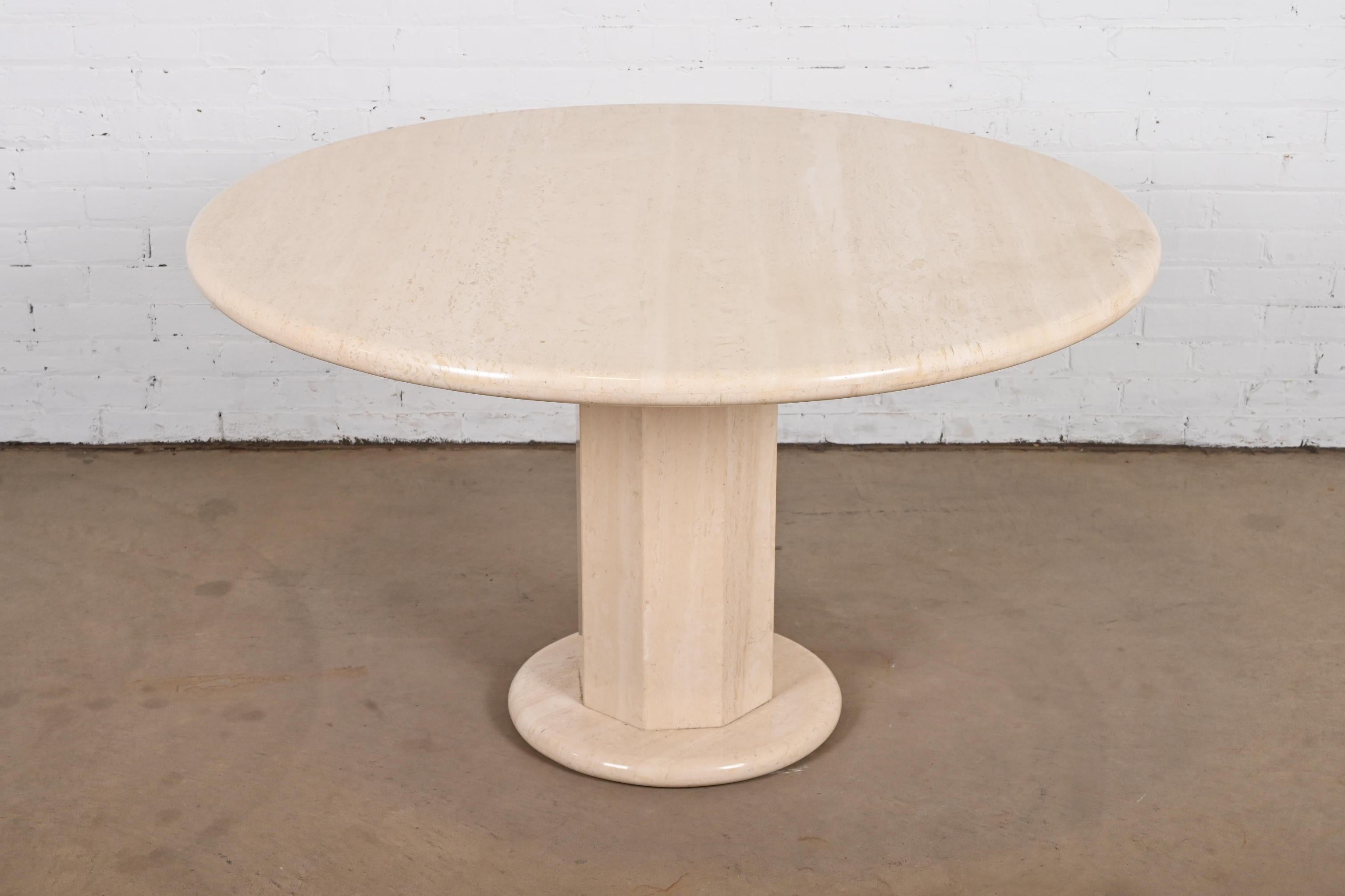 Modern Italian Travertine Round Pedestal Dining or Center Table by Ello, 1970s For Sale 8