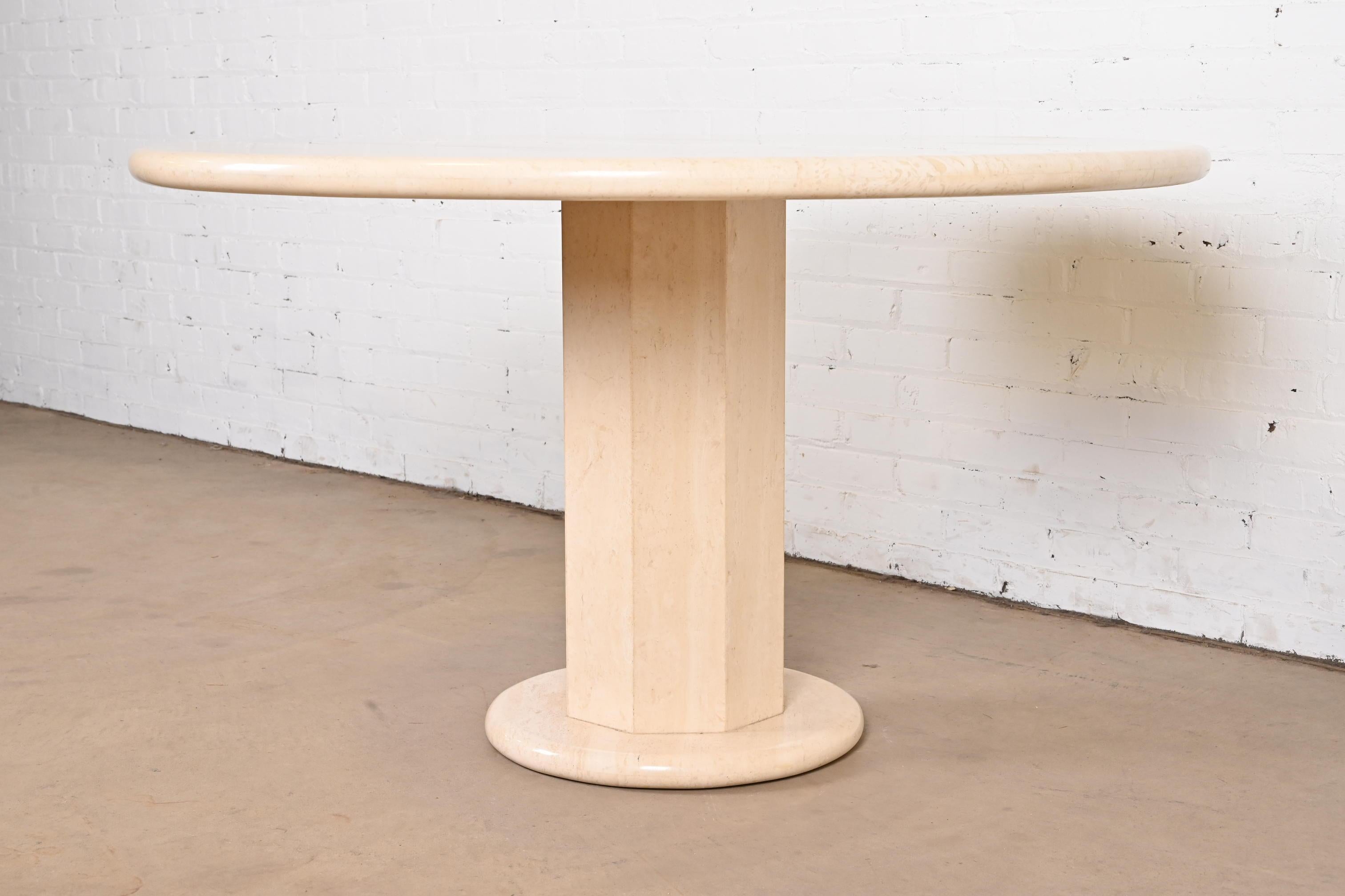 Late 20th Century Modern Italian Travertine Round Pedestal Dining or Center Table by Ello, 1970s For Sale