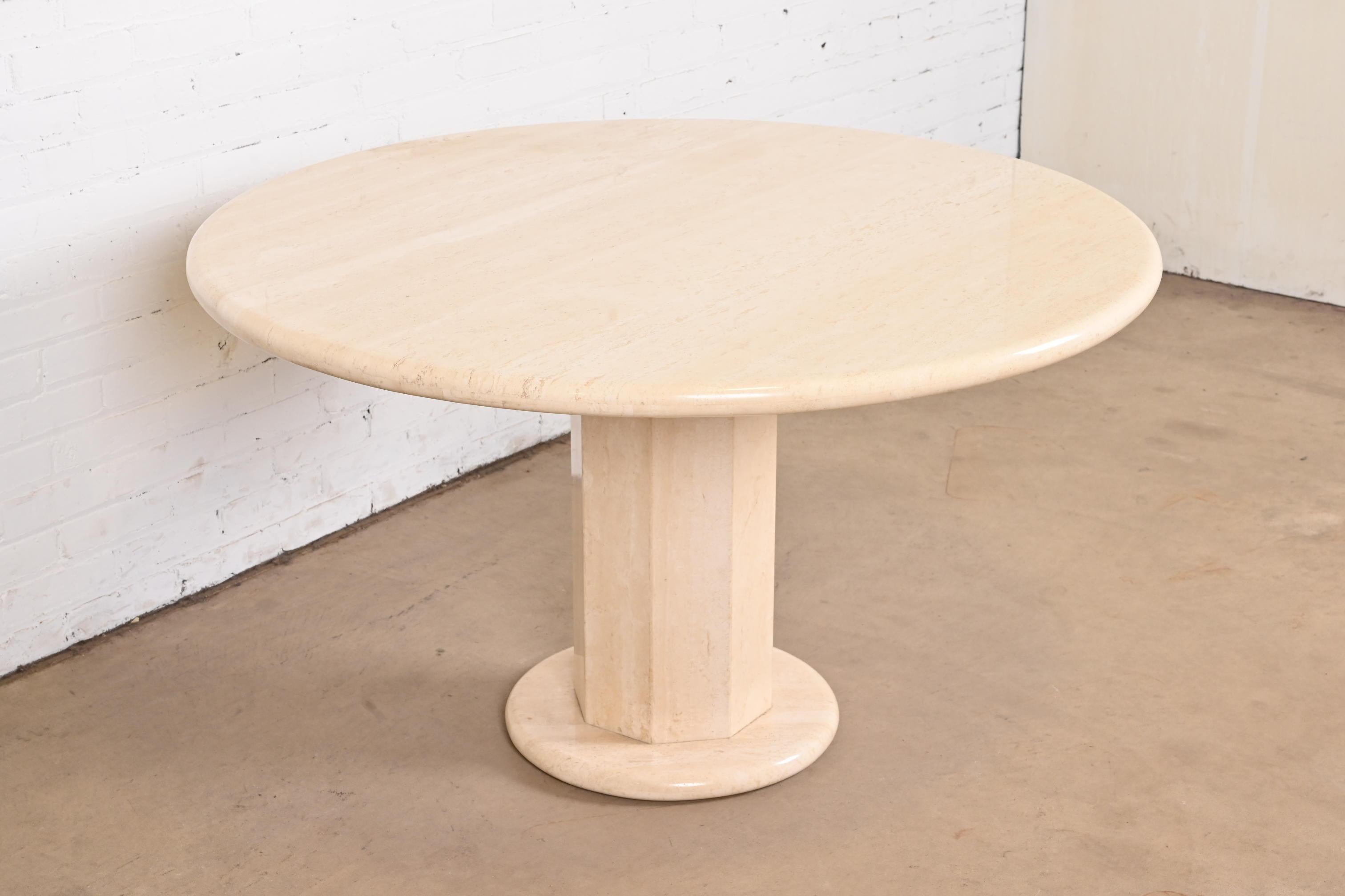 Modern Italian Travertine Round Pedestal Dining or Center Table by Ello, 1970s For Sale 1