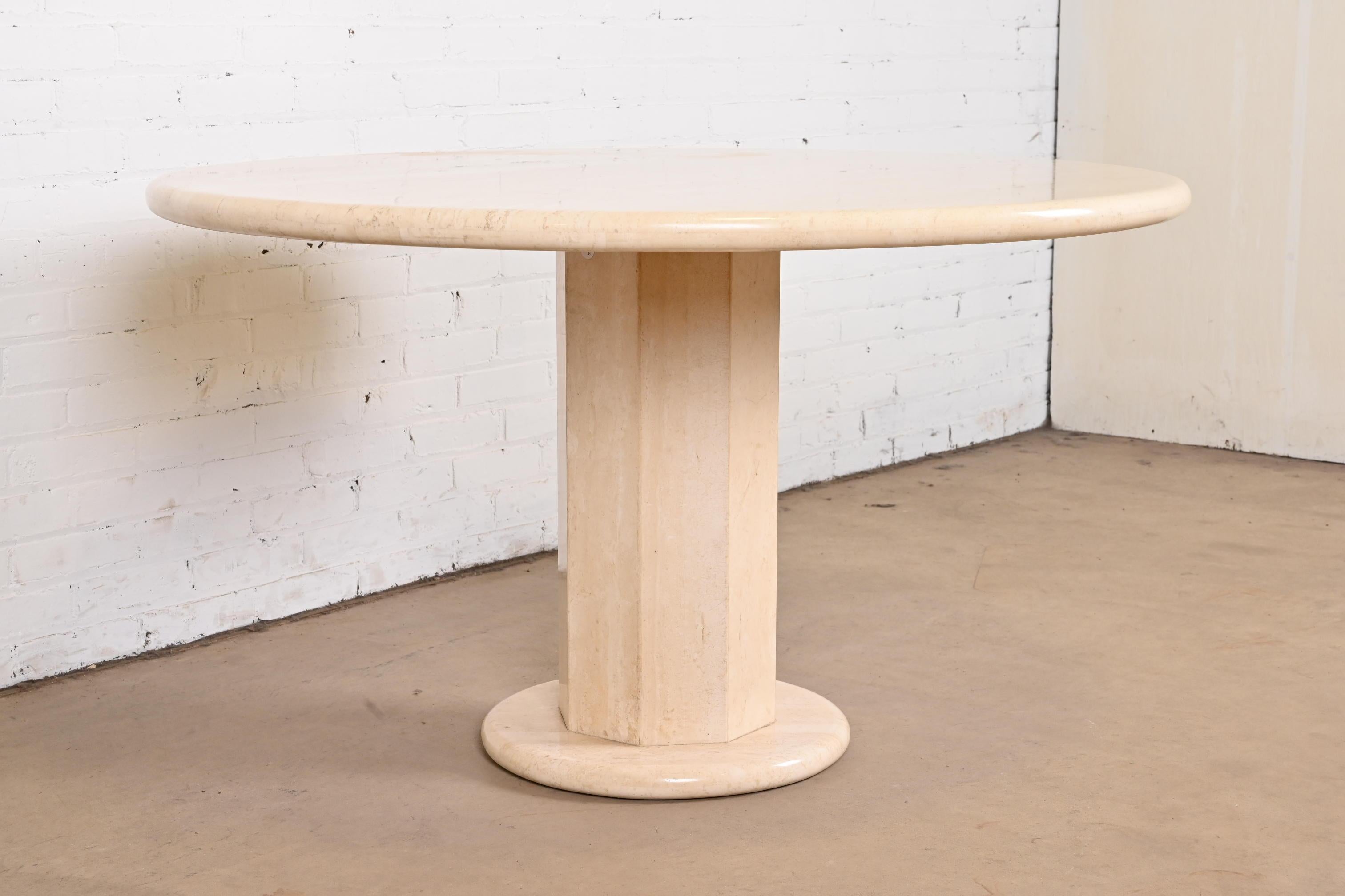 Modern Italian Travertine Round Pedestal Dining or Center Table by Ello, 1970s For Sale 2