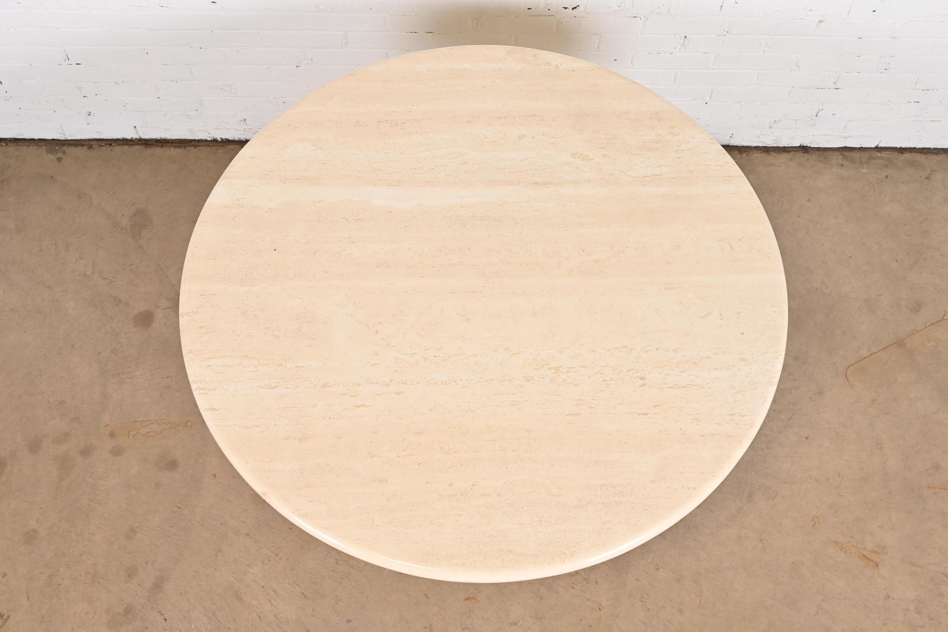 Modern Italian Travertine Round Pedestal Dining or Center Table by Ello, 1970s For Sale 3
