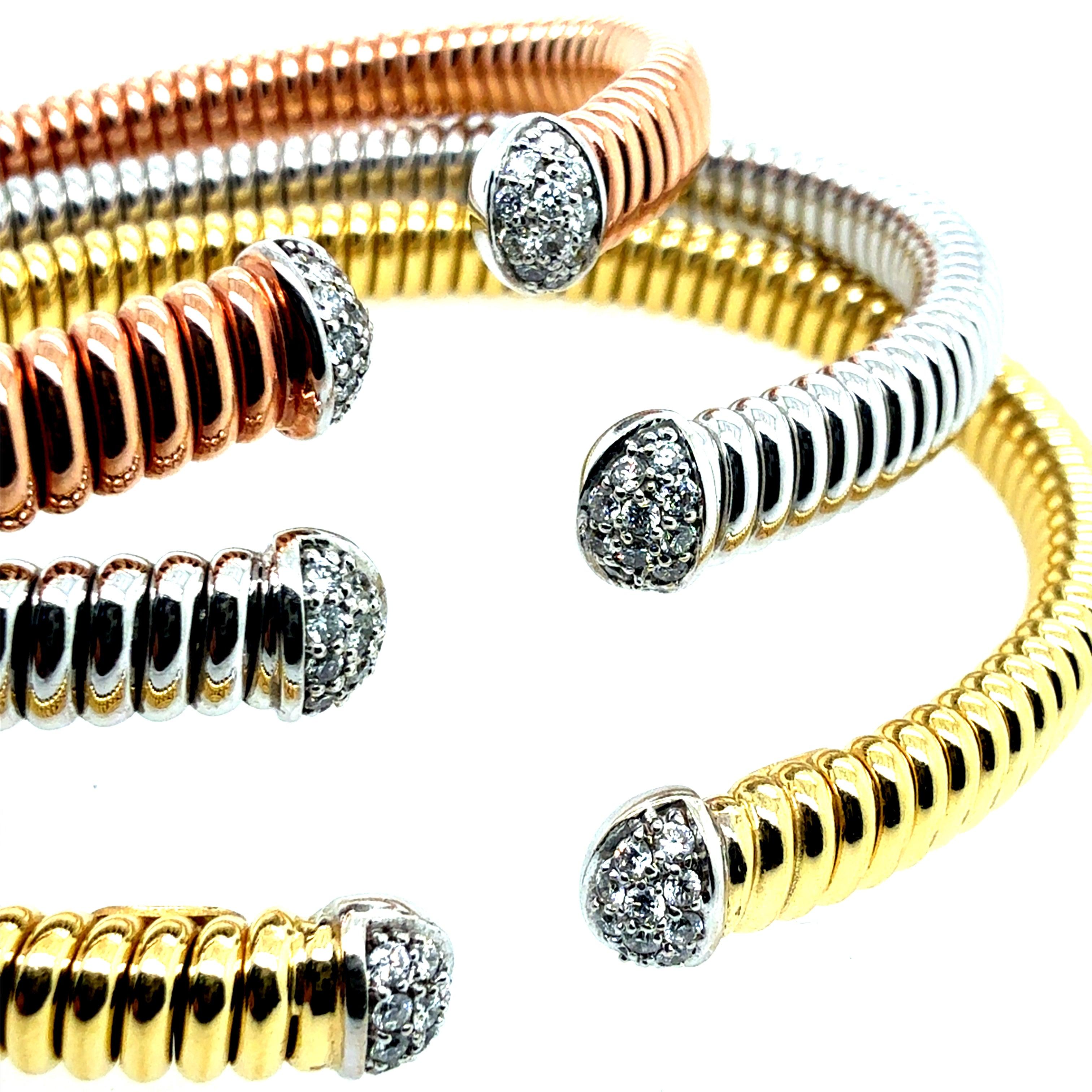 Modernes italienisches Dreifarbenarmband aus 18 Karat Gold mit 0,75 Karat Naturdiamanten von HERCO im Angebot 3