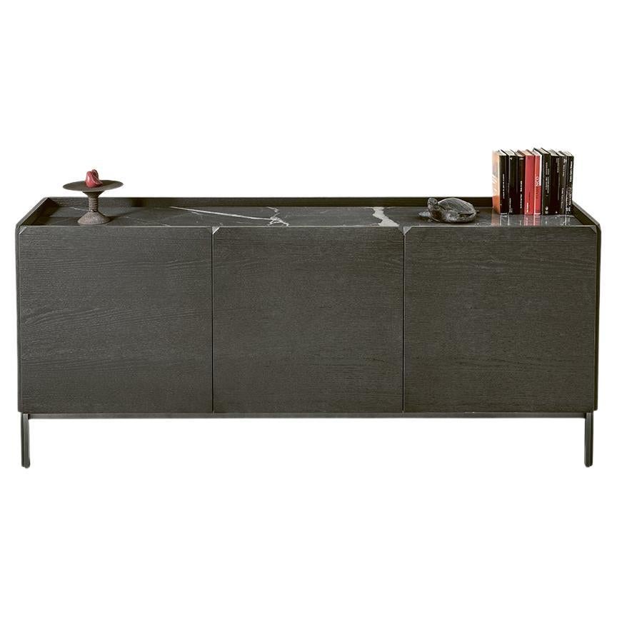 Modern Italian Veneer Wood and Marble Sideboard from Bontempi Casa Collection For Sale