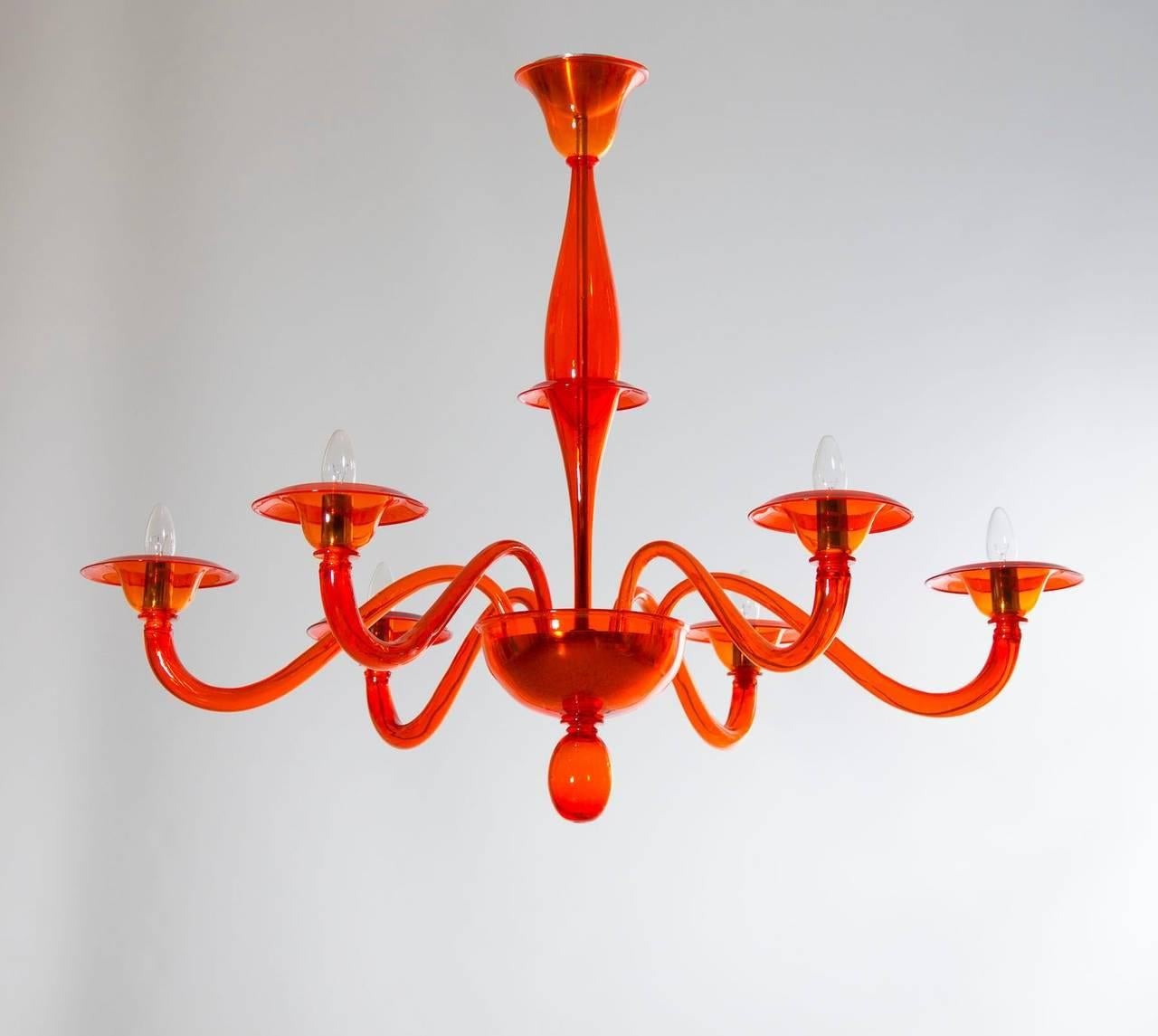 Customizable Murano Chandelier showcases in vibrant Orange Contemporary Italy.
A Customizable Venetian Chandelier in Vibrant Orange, a Contemporary Masterpiece of Murano Glass.
This captivating chandelier, crafted in the vibrant hue of orange,