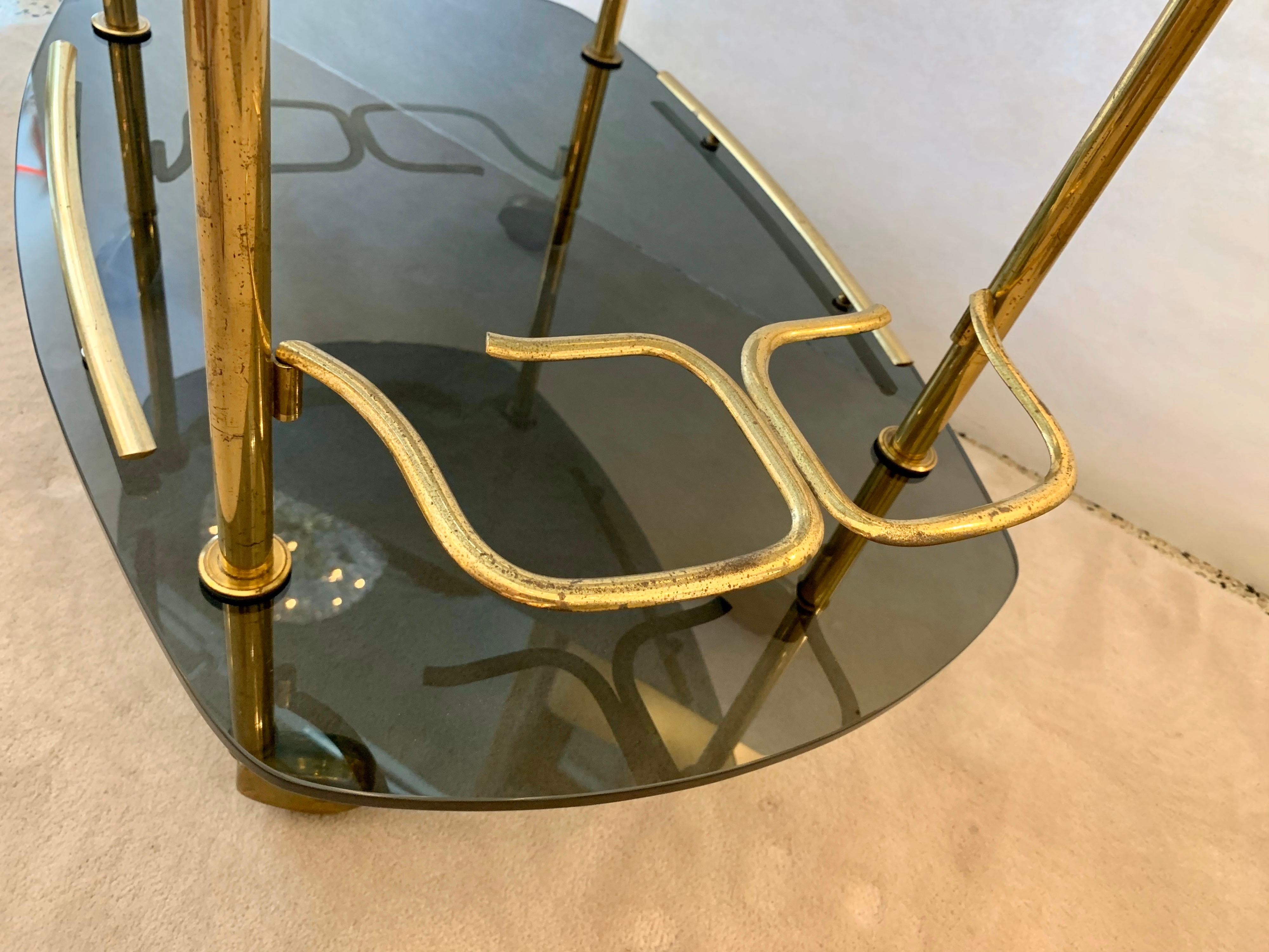 Modern Italian Vintage Brass and Glass Bar Cart In Good Condition In North Miami, FL