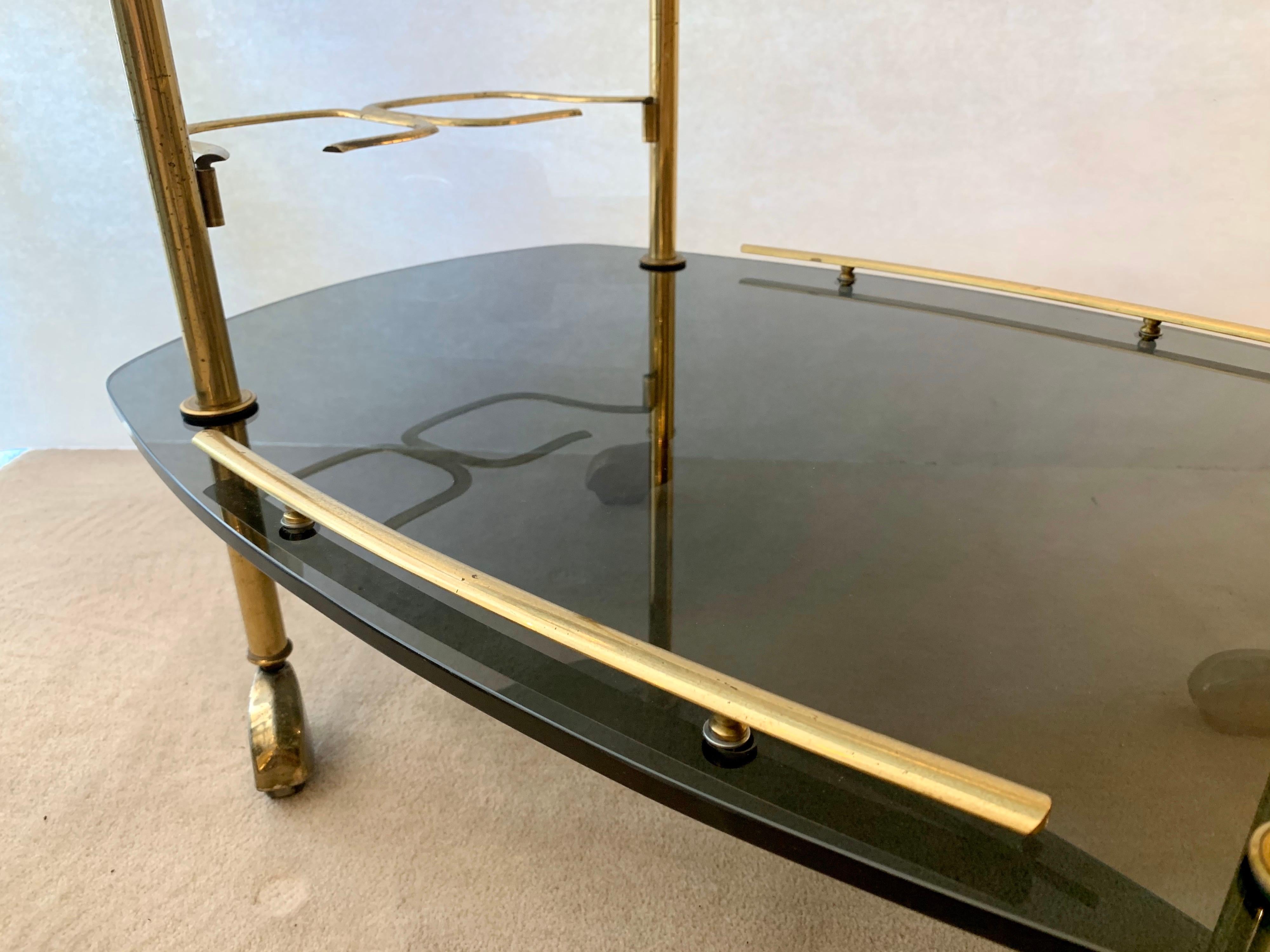 Mid-20th Century Modern Italian Vintage Brass and Glass Bar Cart