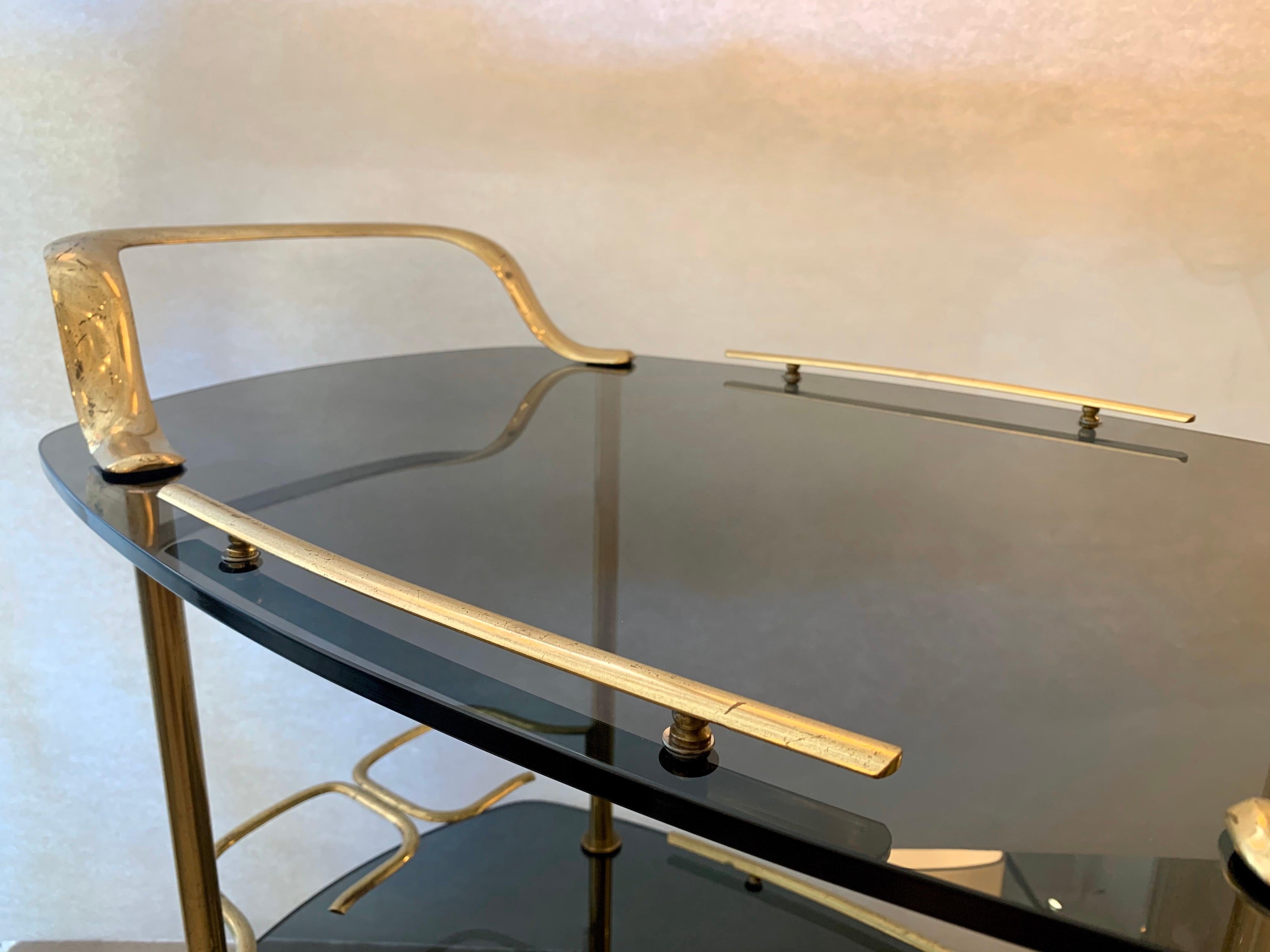 Modern Italian Vintage Brass and Glass Bar Cart 2