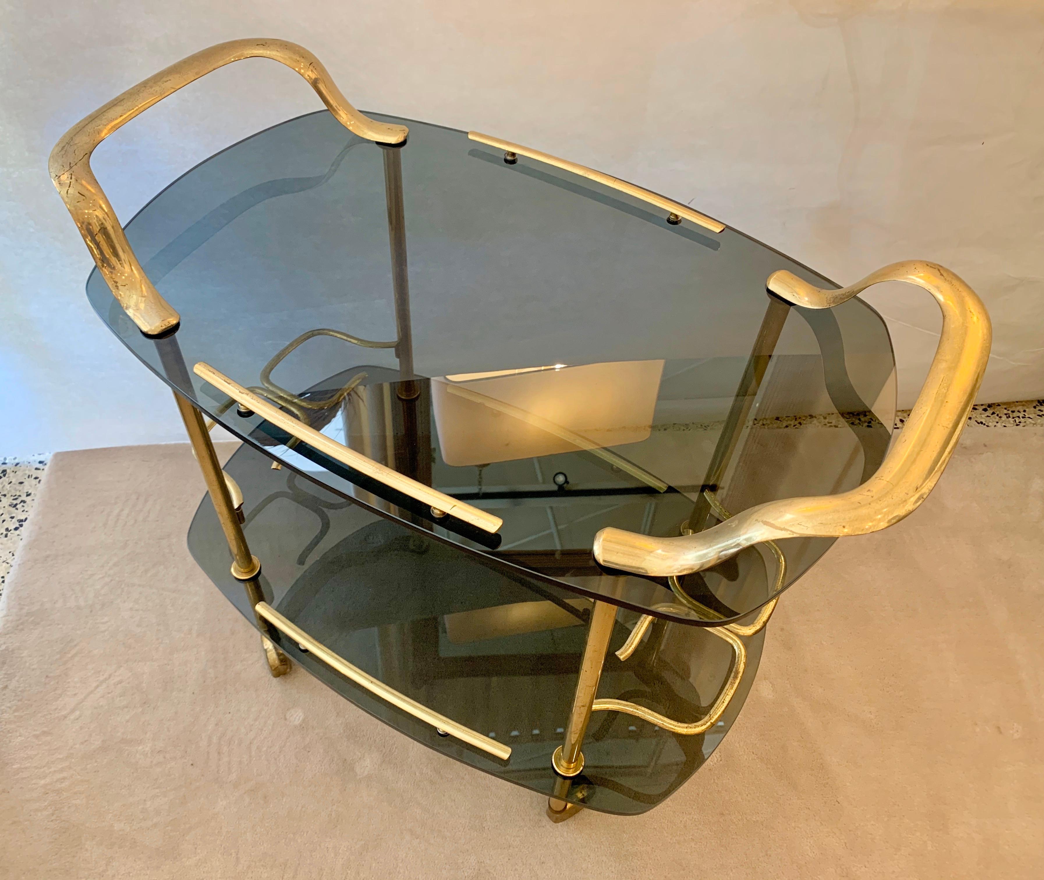 Modern Italian Vintage Brass and Glass Bar Cart 3
