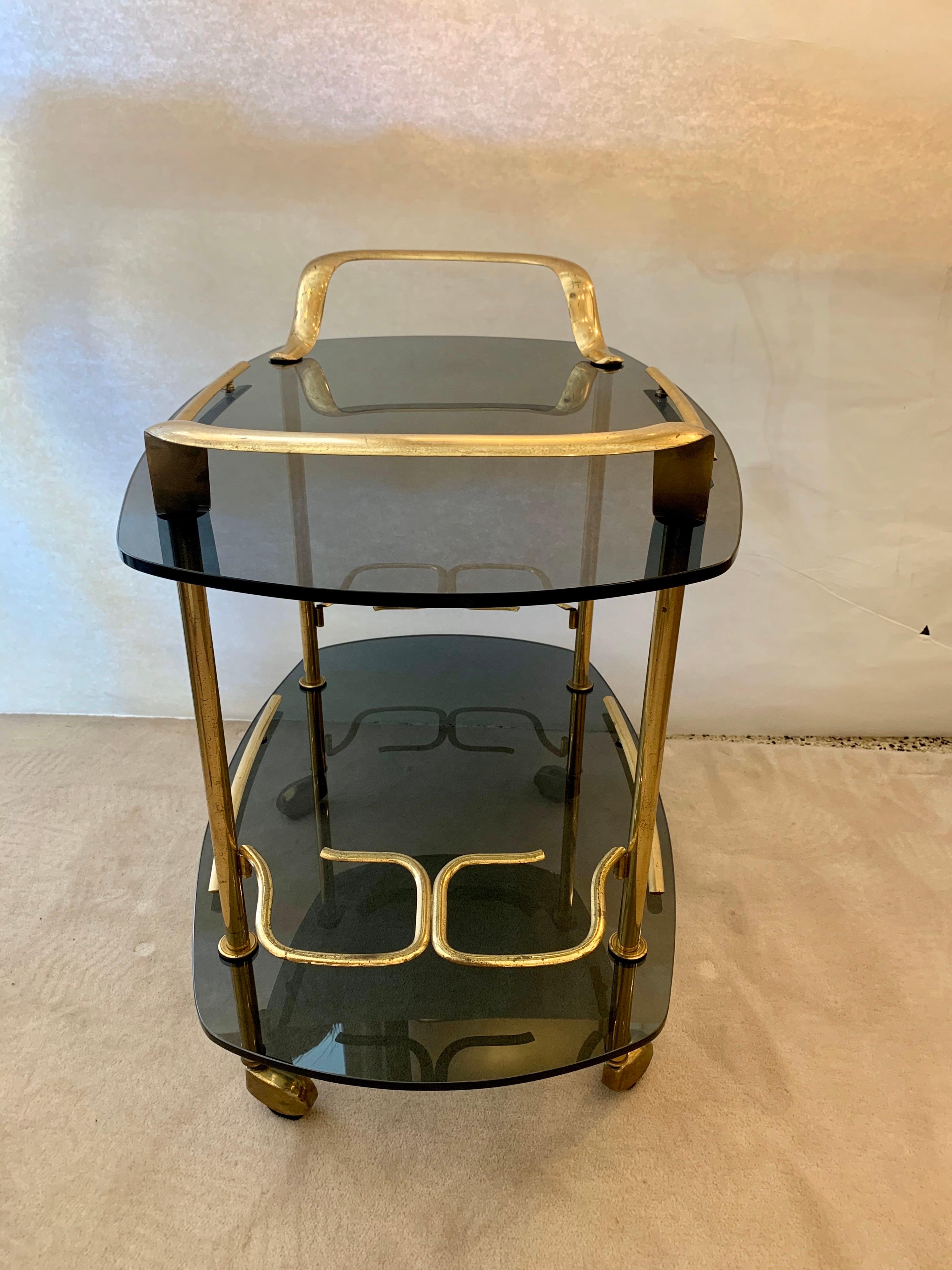 Modern Italian Vintage Brass and Glass Bar Cart 4