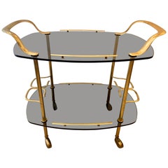 Modern Italian Vintage Brass and Glass Bar Cart