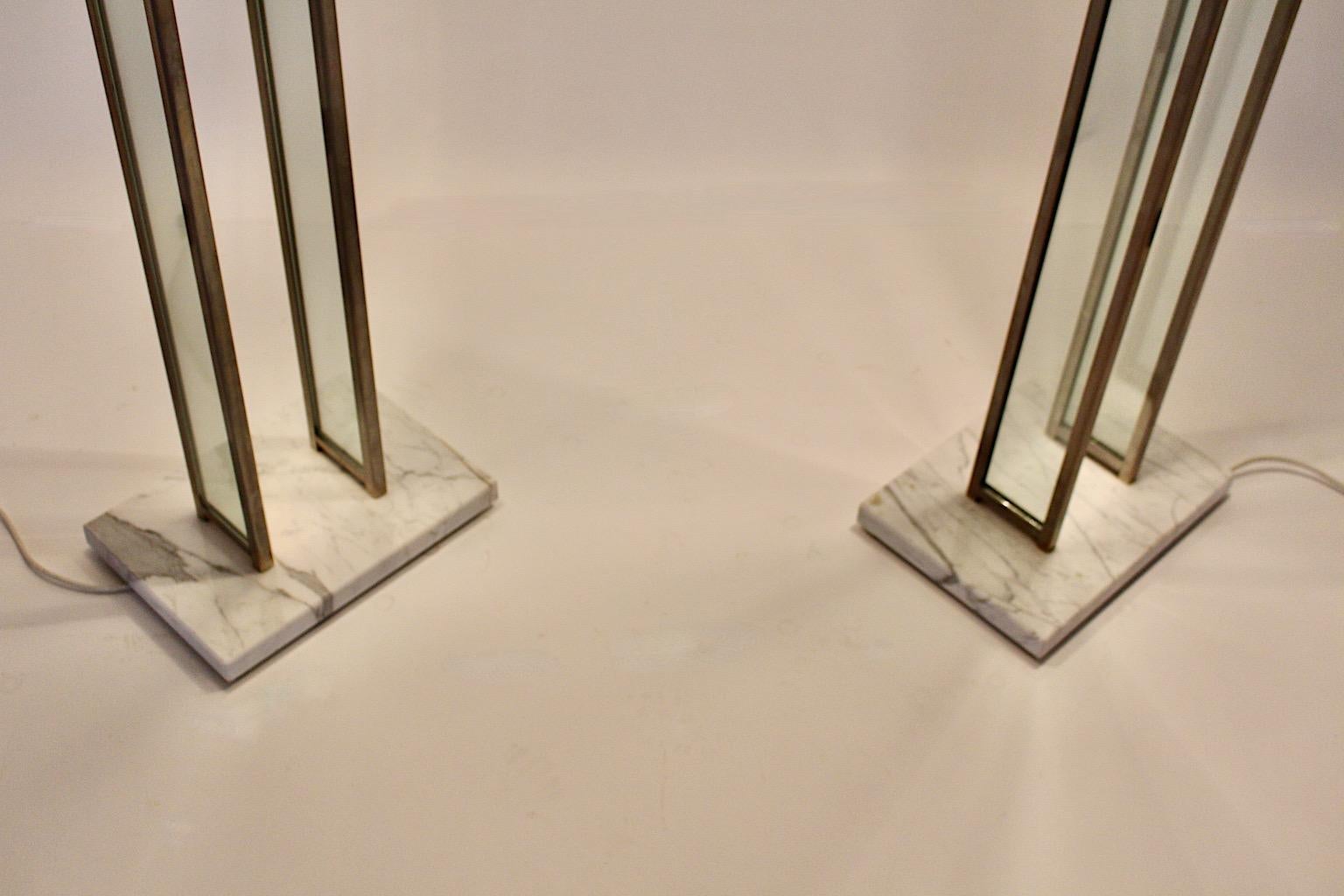 Modern Italian Vintage Marble Glass Metal Floor Lamps Duo Pair Poliarte 1980s For Sale 10