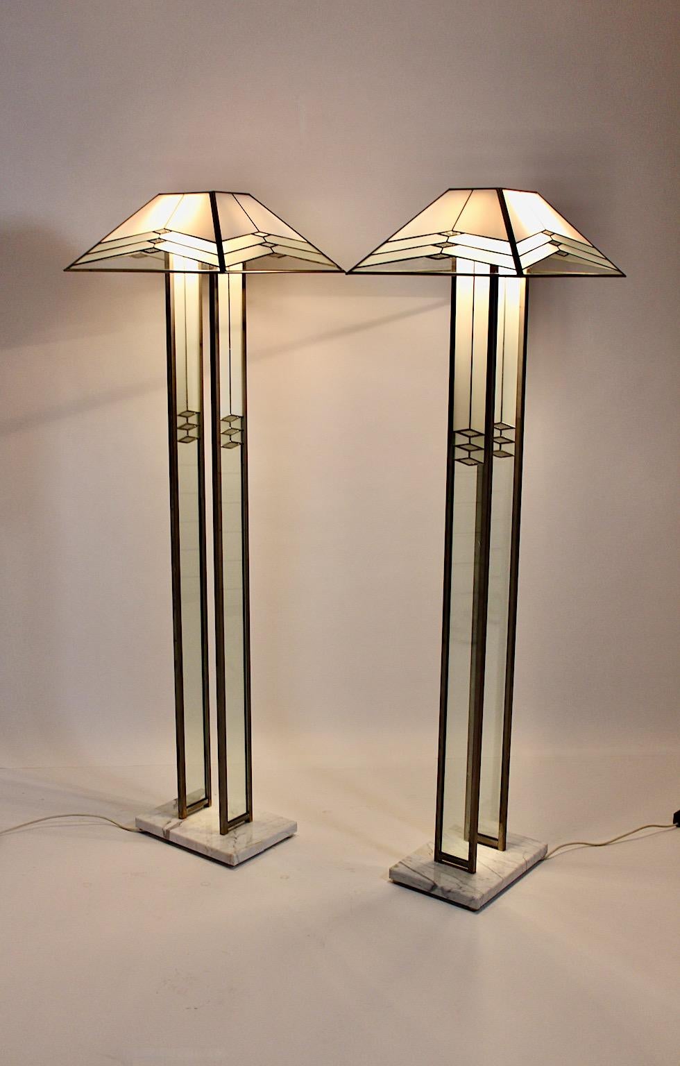 20th Century Modern Italian Vintage Marble Glass Metal Floor Lamps Duo Pair Poliarte 1980s For Sale