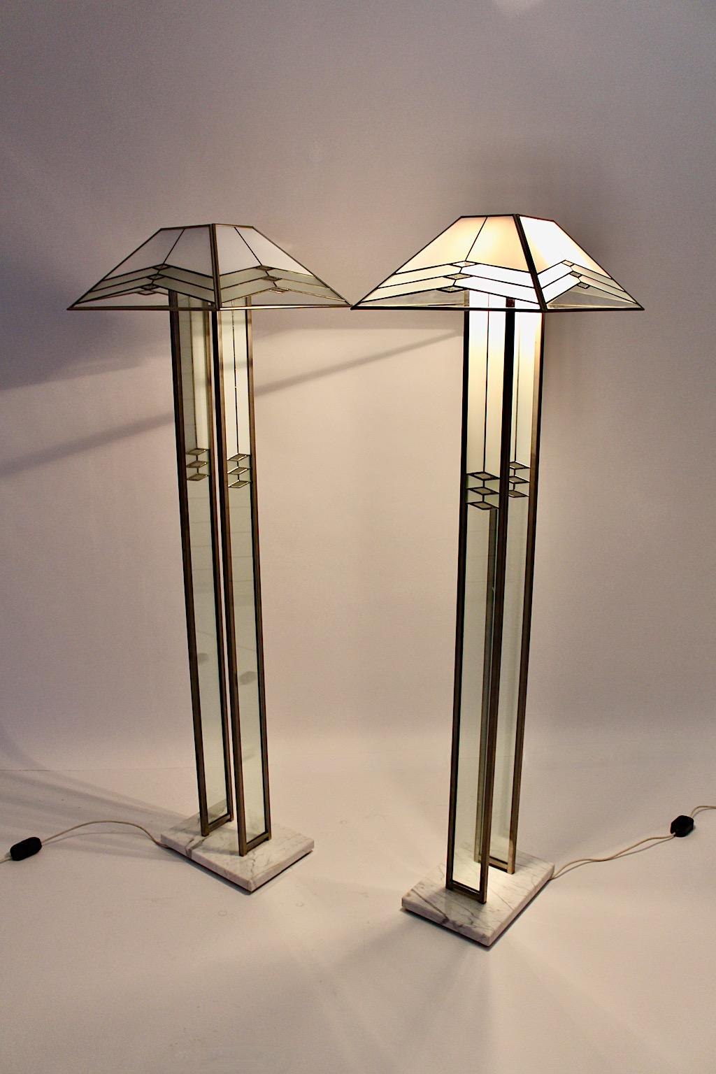 Modern Italian Vintage Marble Glass Metal Floor Lamps Duo Pair Poliarte 1980s For Sale 1