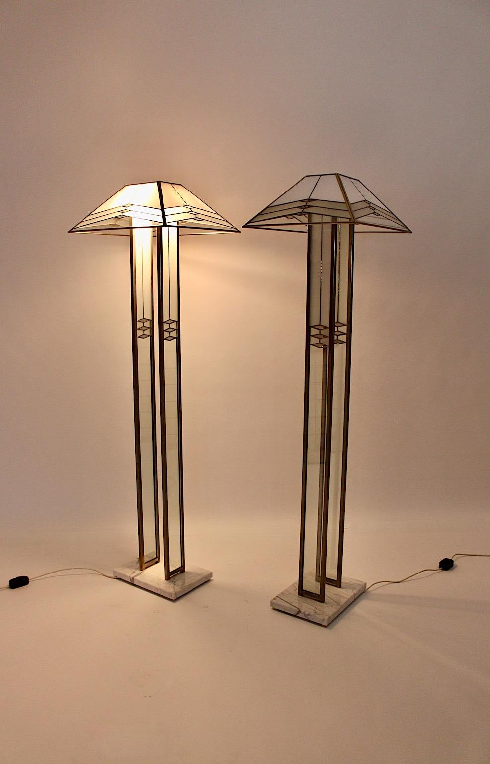 Modern Italian Vintage Marble Glass Metal Floor Lamps Duo Pair Poliarte 1980s For Sale 2