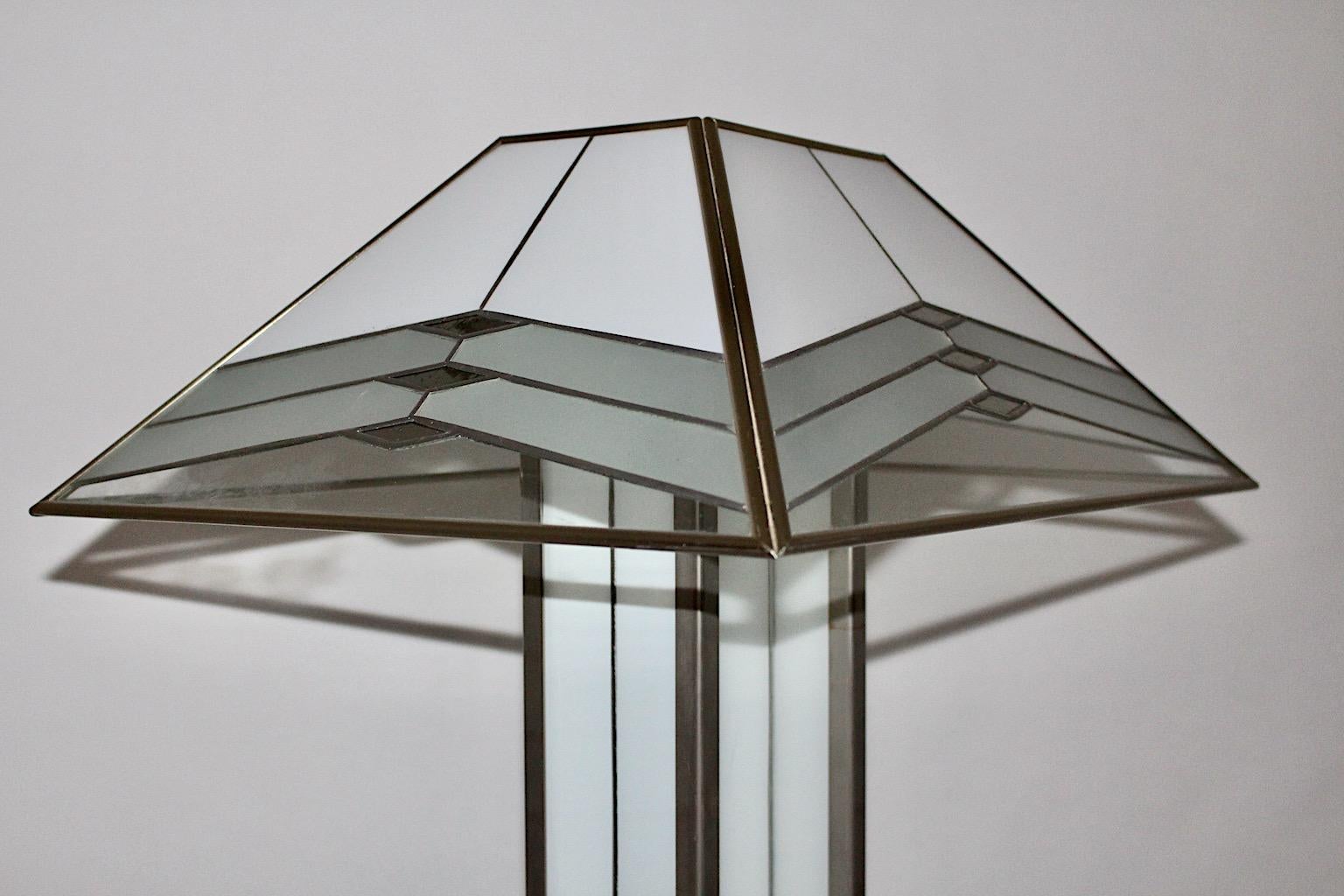Modern Italian Vintage Marble Glass Metal Floor Lamps Duo Pair Poliarte 1980s For Sale 3