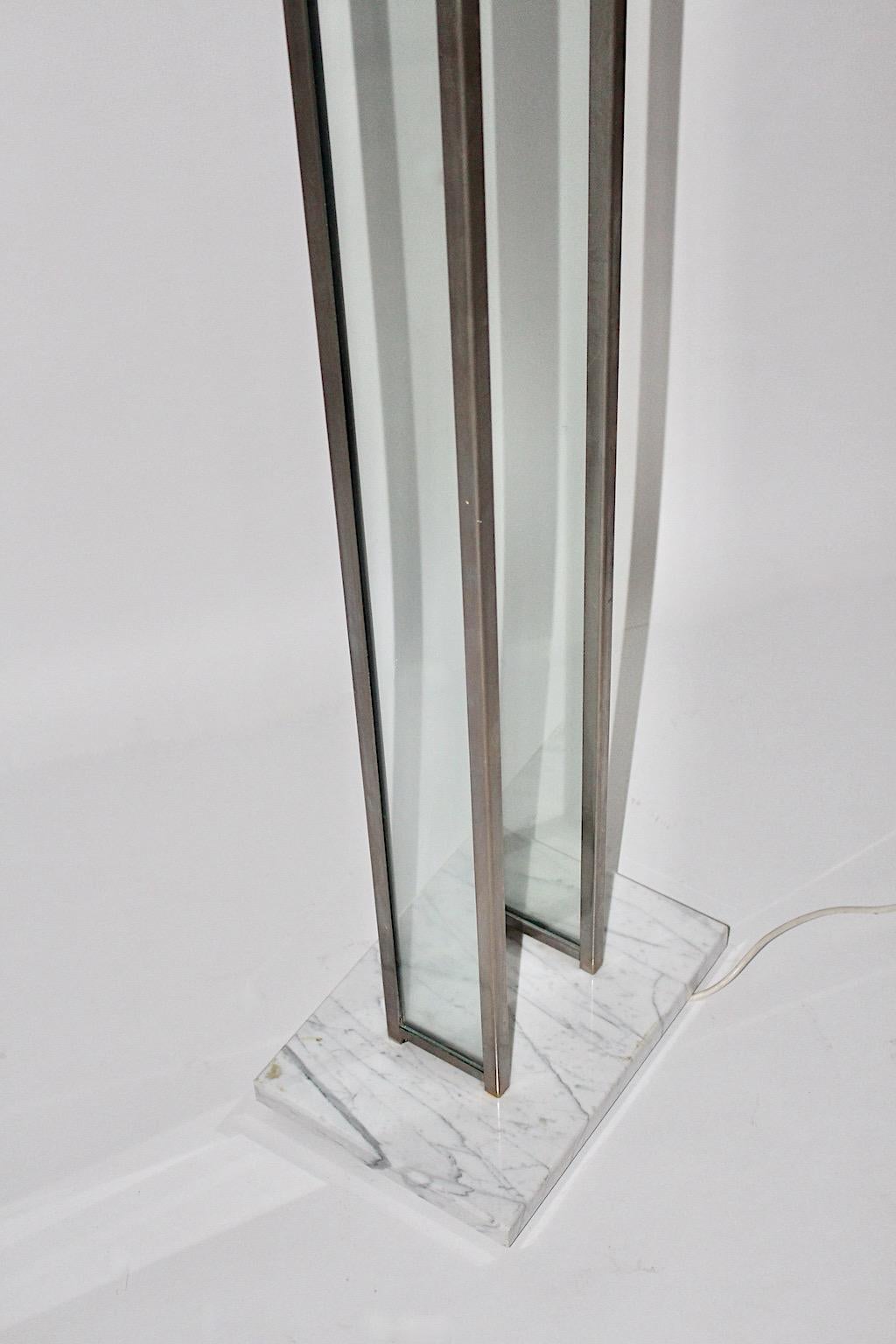 Modern Italian Vintage Marble Glass Metal Floor Lamps Duo Pair Poliarte 1980s For Sale 4