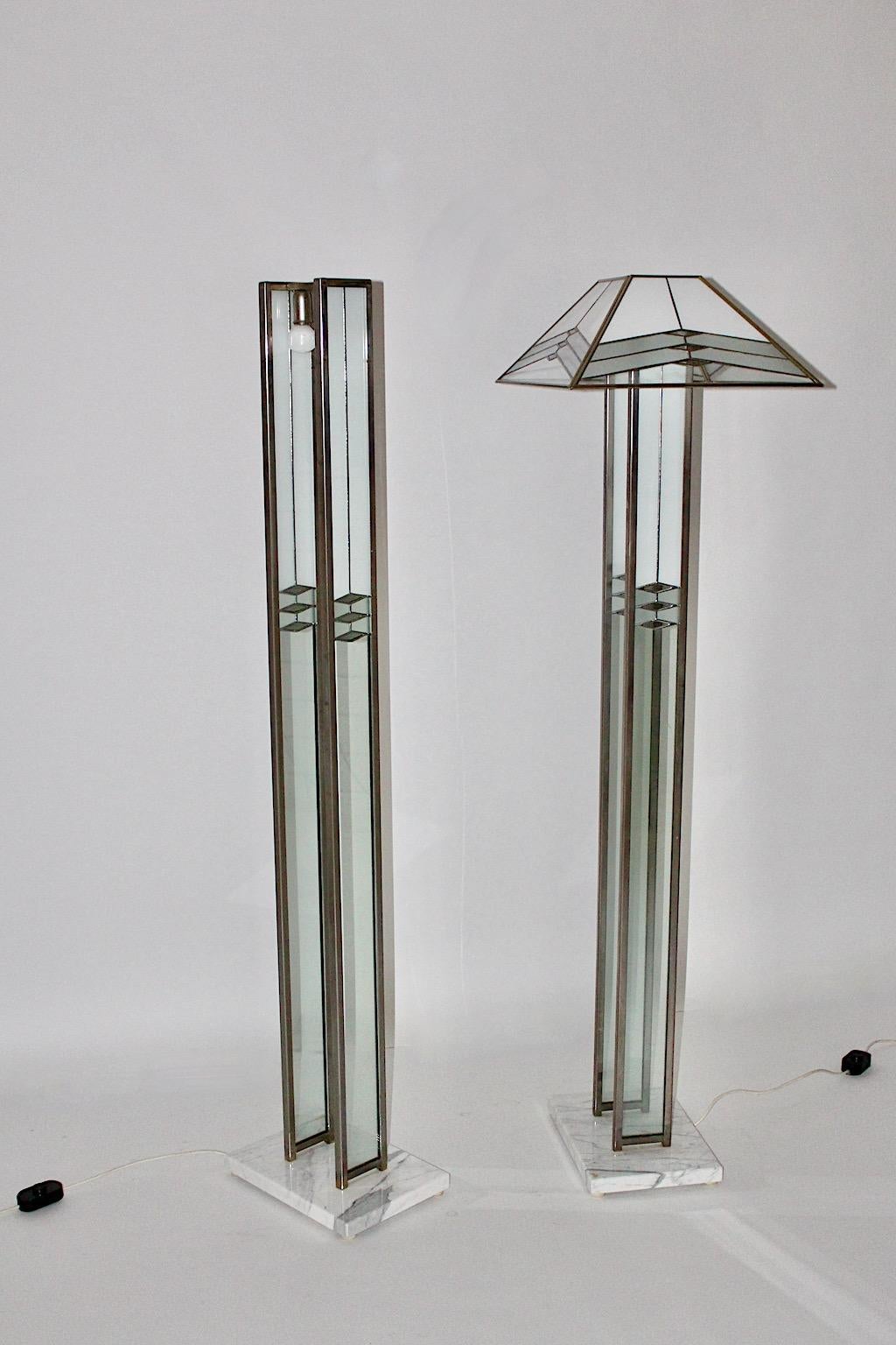 Modern Italian Vintage Marble Glass Metal Floor Lamps Duo Pair Poliarte 1980s For Sale 5