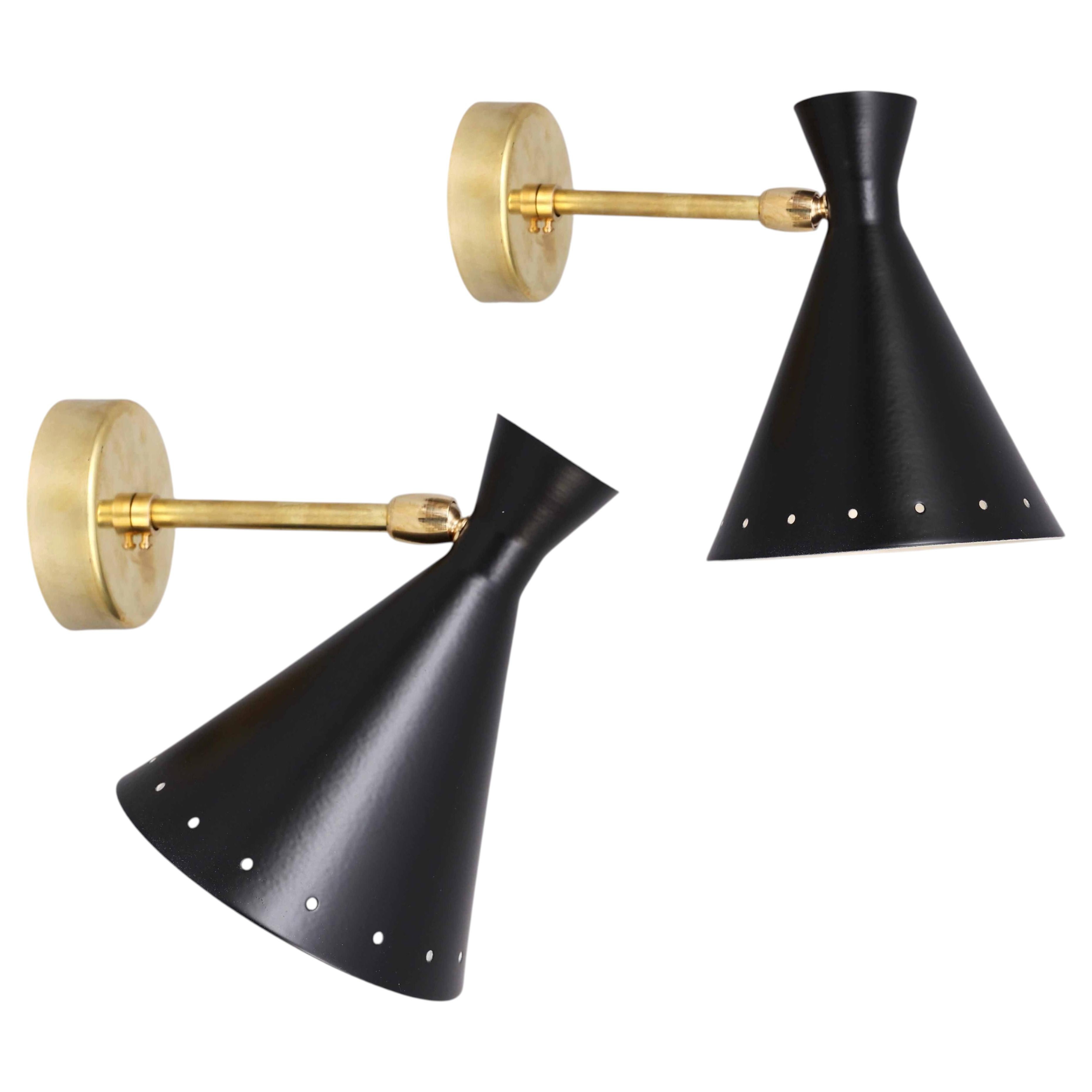 Modern Italian Wall Lights - Stilnovo‑Style Brass Sconces with Diabolo Diffusers