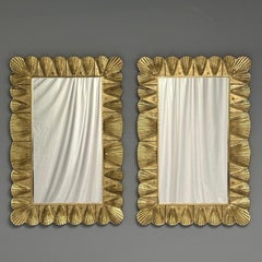 Modern, Italian Wall Mirrors, Scallop Motif, Murano Glass, Gold Gilt