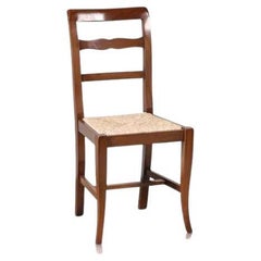 Modern Italian Walnut Ladder Back Rush Seating Dining Chairs