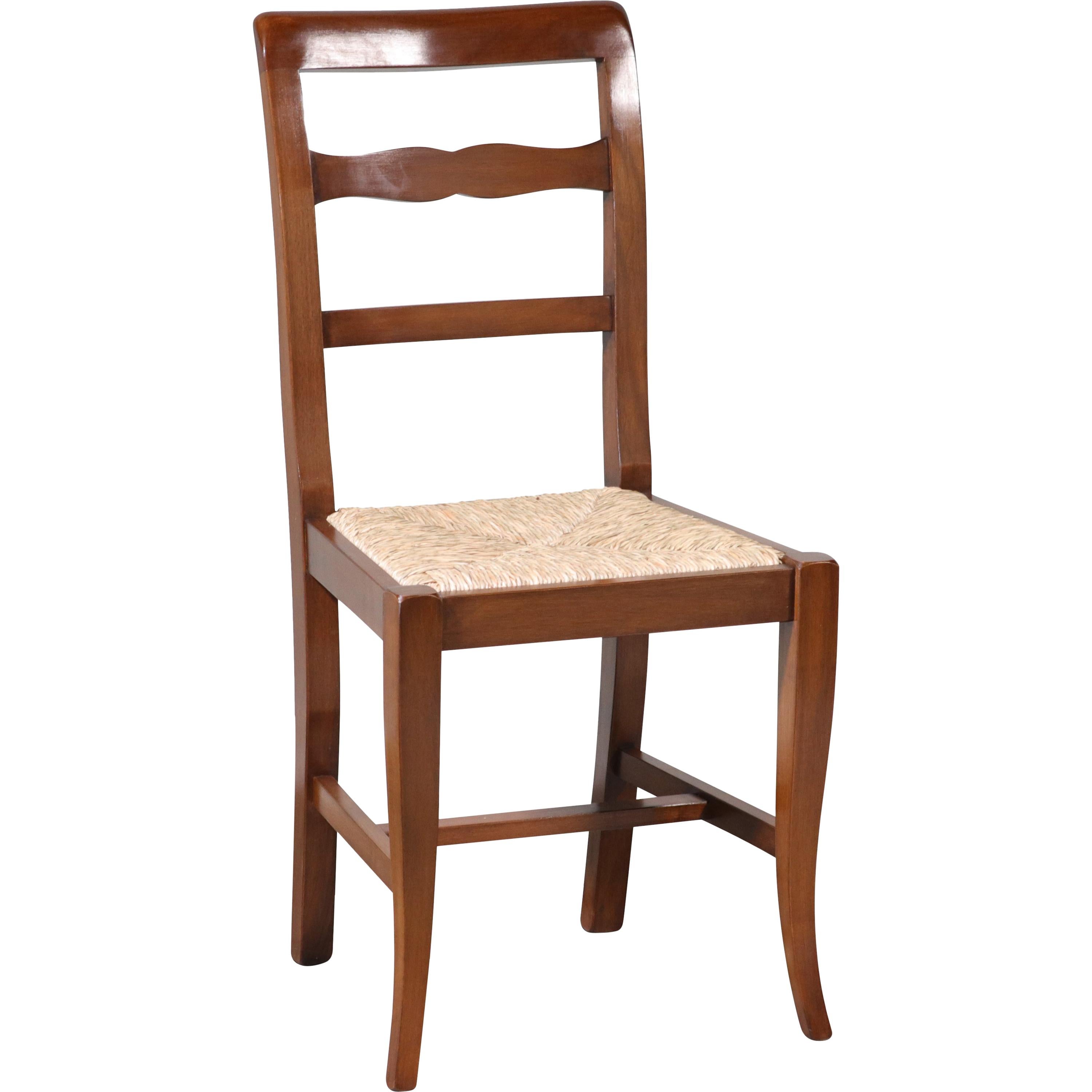 Modern Italian Walnut Ladder Back Rush Seating Dining Chairs, Ten Available For Sale