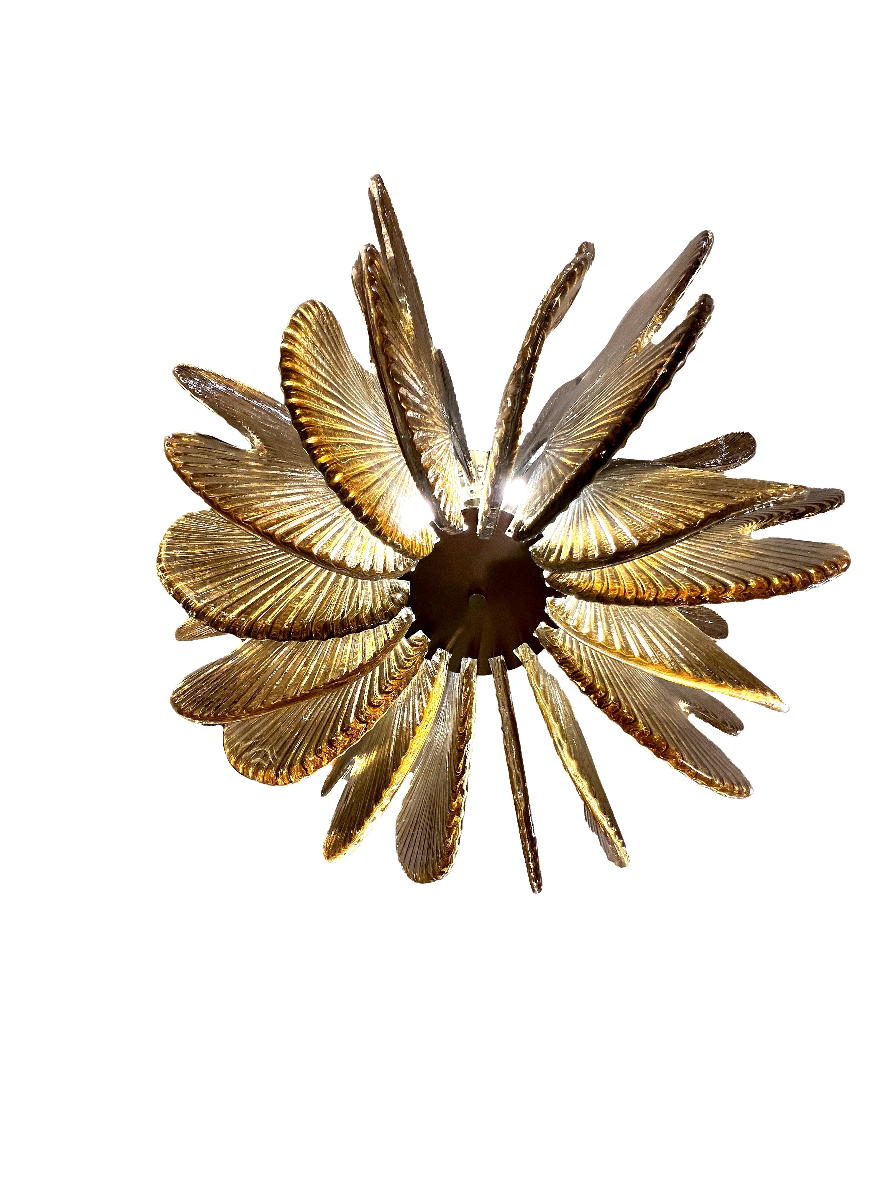 Organic Modern Modern Italian Wavy Beige Textured Murano Glass Satin Brass Pendant/Chandelier For Sale
