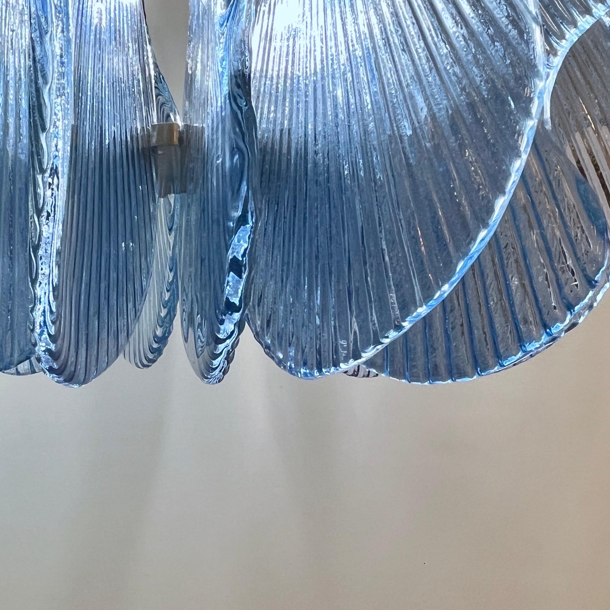Modern Italian Wavy Blue Textured Murano Glass Satin Nickel Pendant/Chandelier In New Condition For Sale In New York, NY