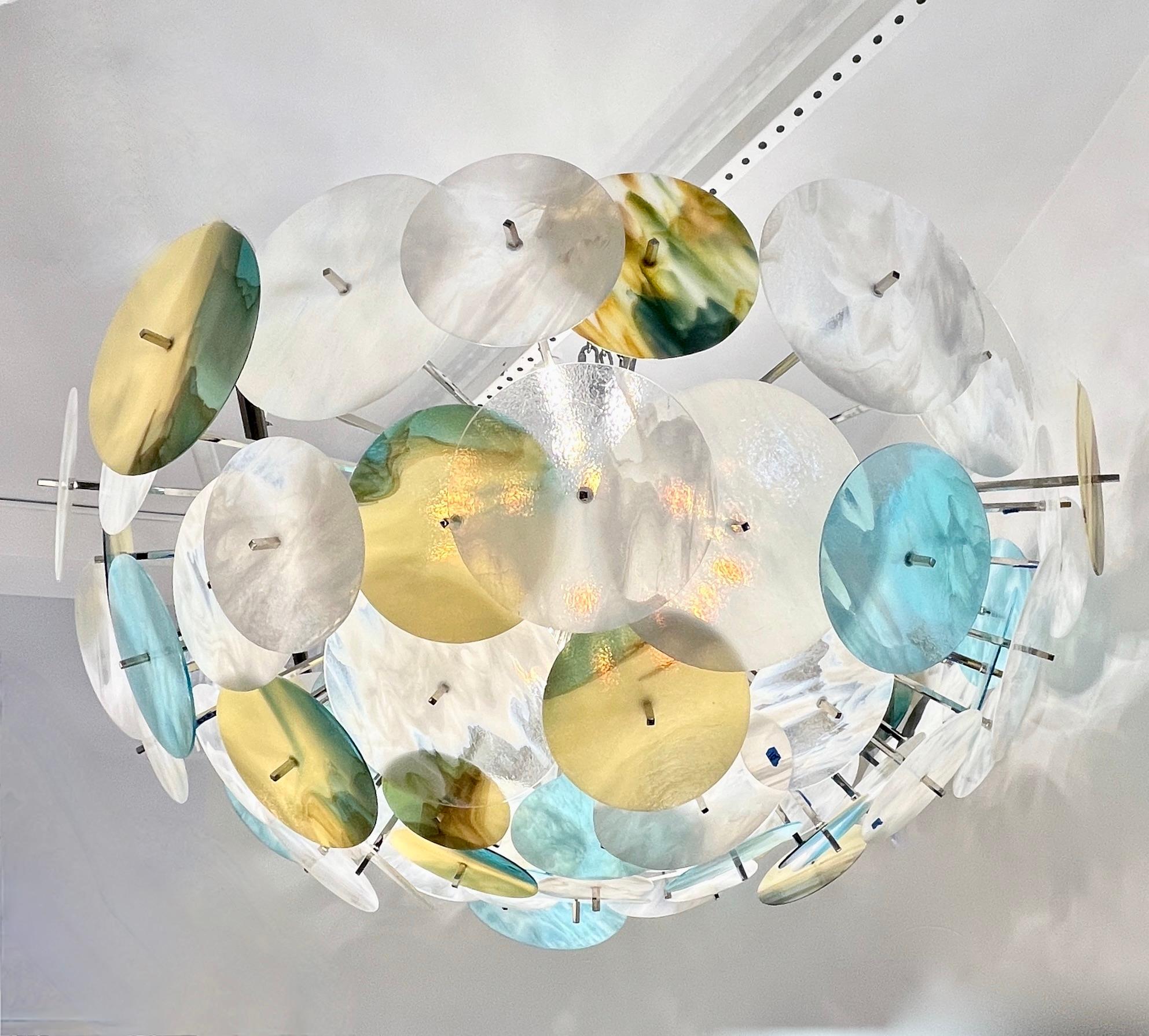 XXIe siècle et contemporain Monture encastrée moderne italienne Spoutnik en verre de Murano en nickel blanc, bleu aqua et jaune en vente