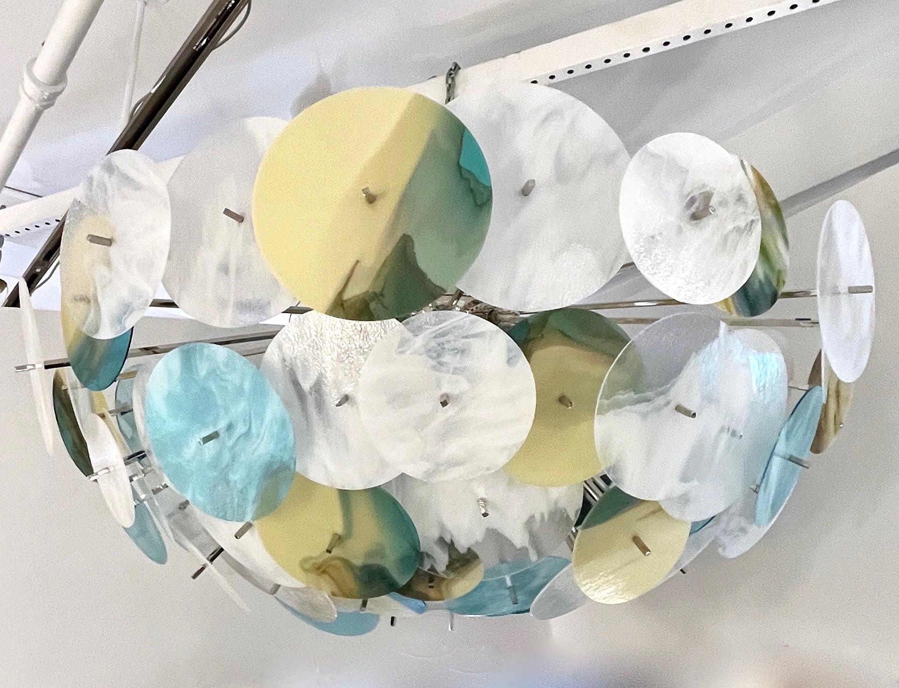 Moderno empotrable italiano blanco aguamarina azul amarillo de cristal de Murano Sputnik de níquel Metal en venta