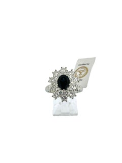 Moderner italienischer Weißgold-Cocktailring aus Weißgold mit Saphir und Diamanten IGI-zertifiziert