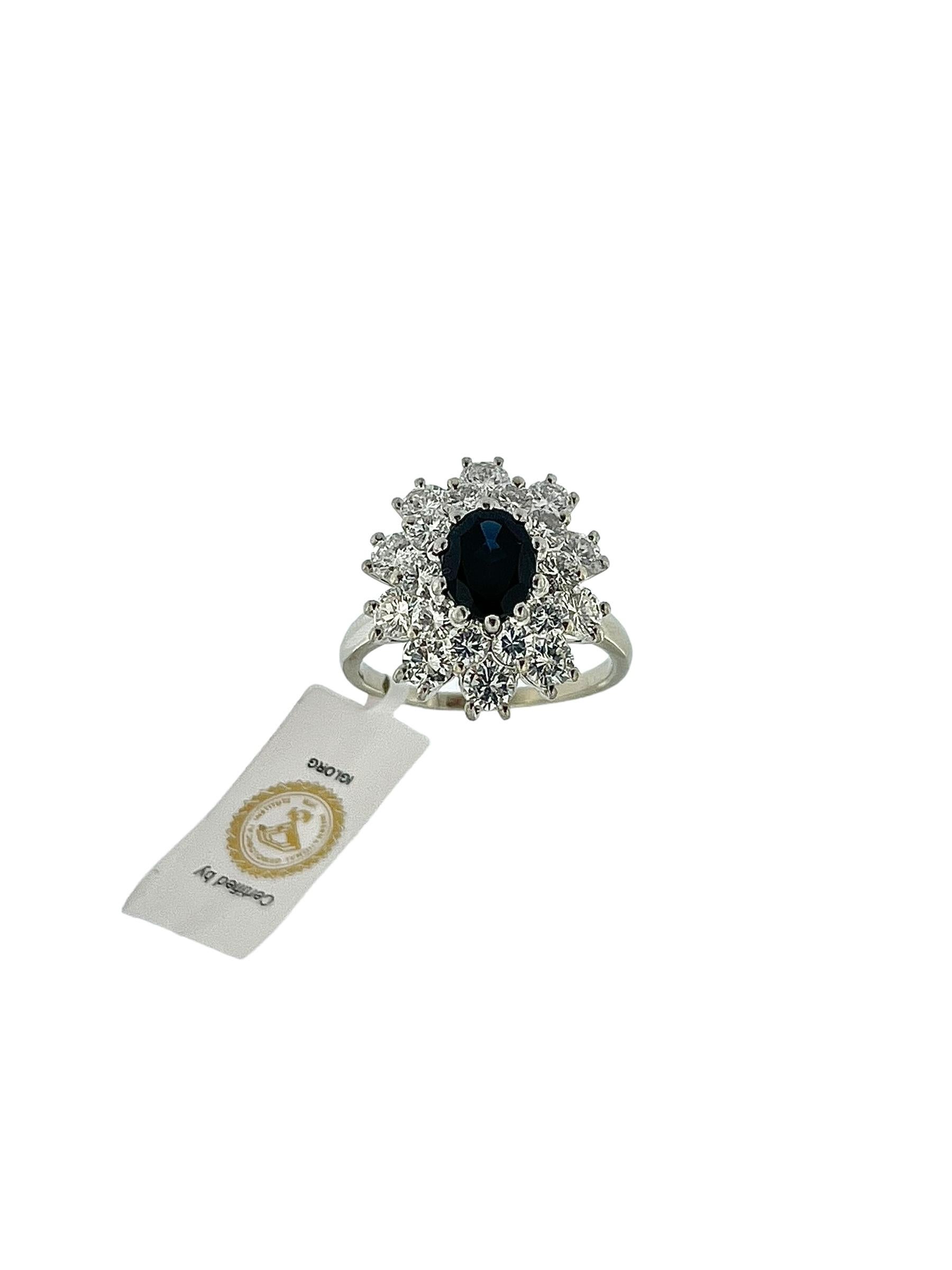 Mixed Cut Modern Italian White Gold Cocktail Ring with Sapphire and Diamonds IGI Certified For Sale