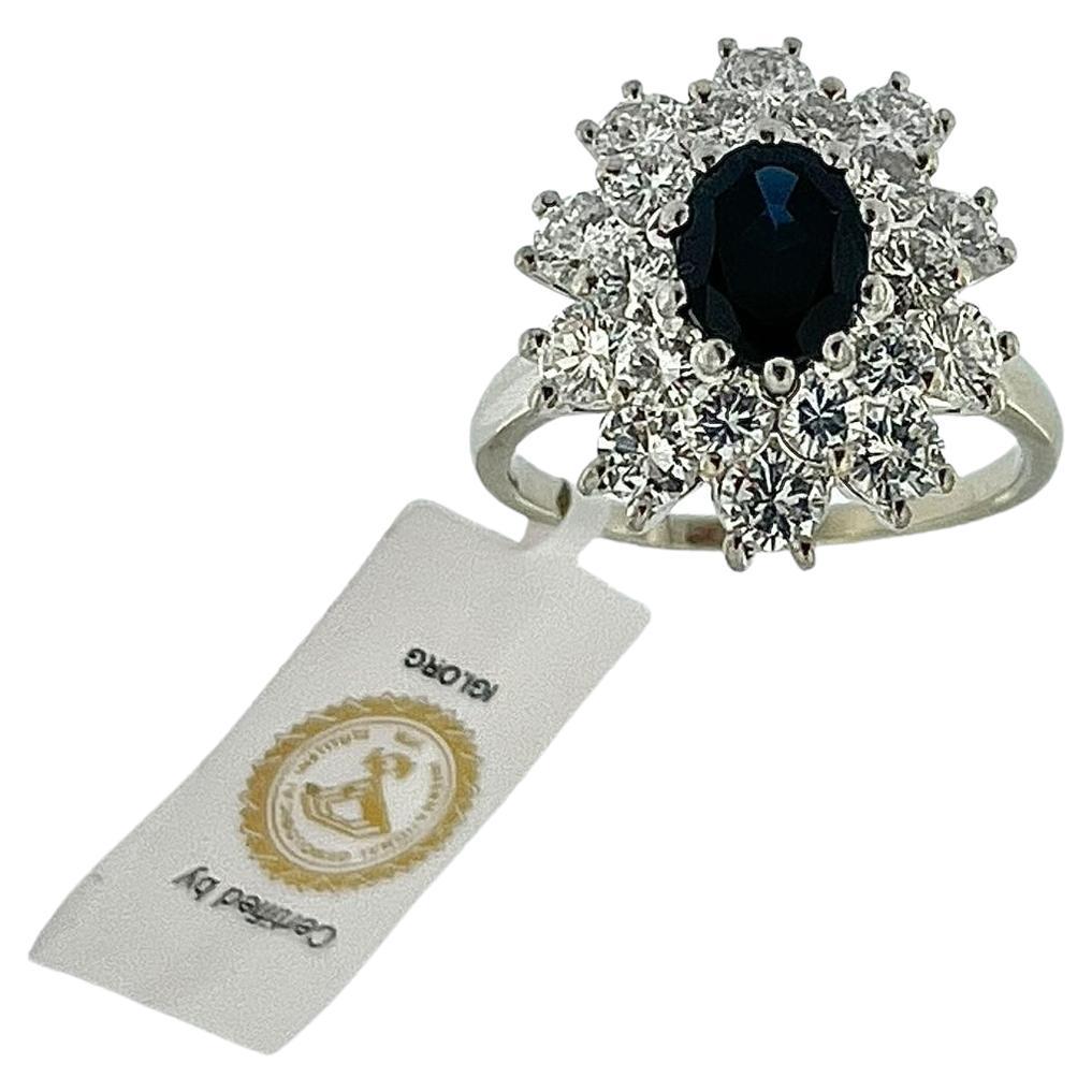 Modern Italian White Gold Cocktail Ring with Sapphire and Diamonds IGI Certified For Sale