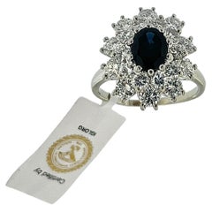 Moderner italienischer Weißgold-Cocktailring aus Weißgold mit Saphir und Diamanten IGI-zertifiziert
