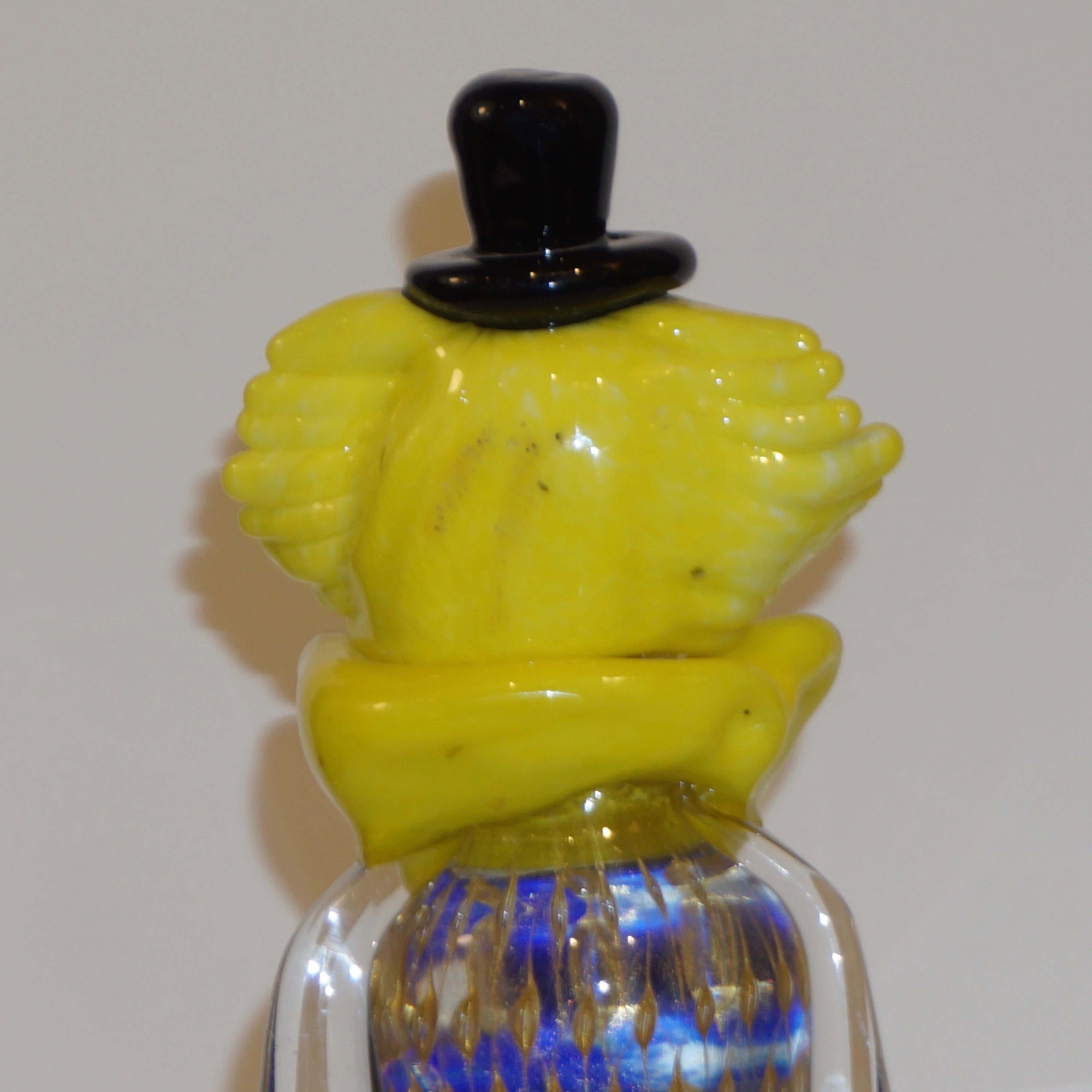 Modern Italian Yellow Black Murano Glass Clown Sculpture with Bottle & Blue Tie 2