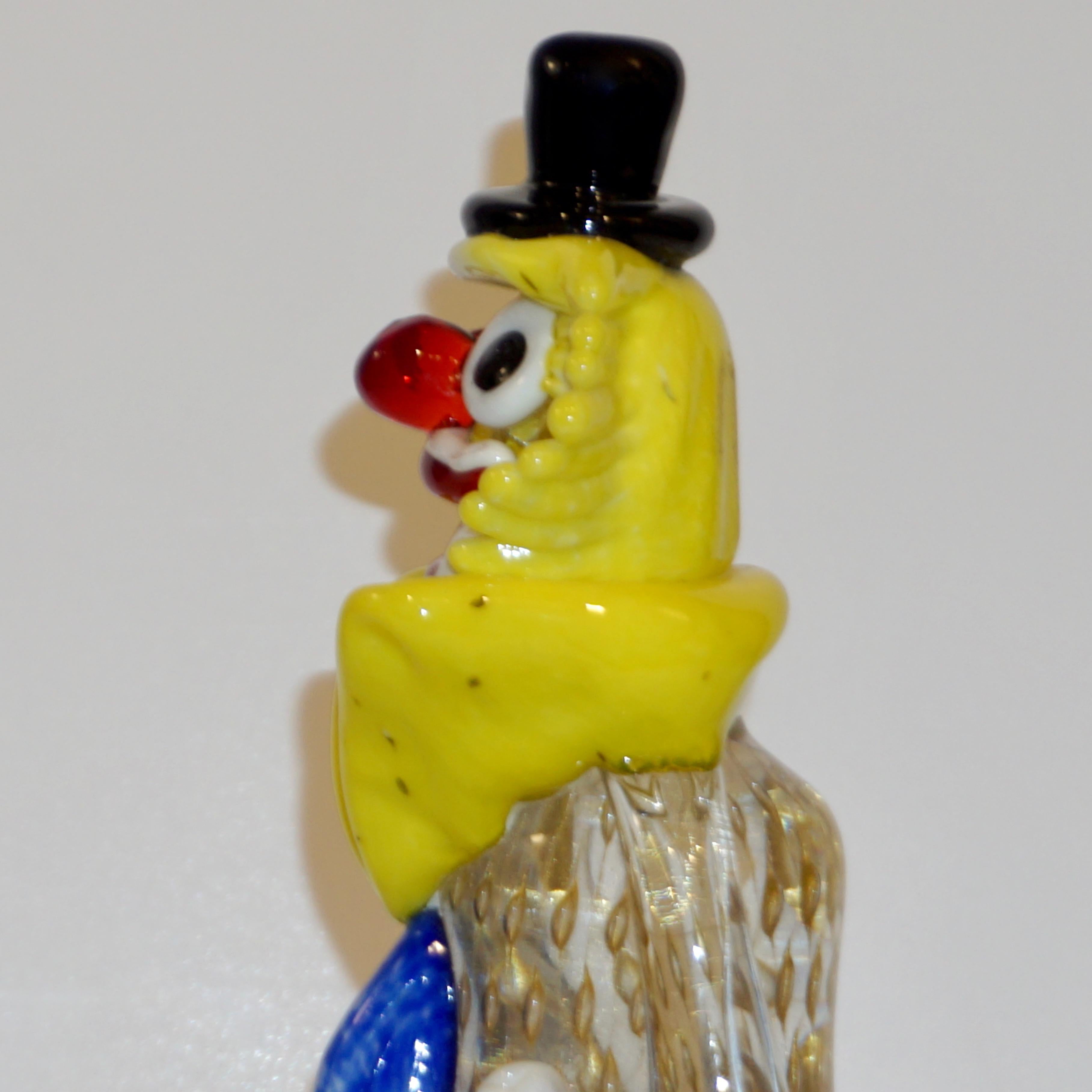 Modern Italian Yellow Black Murano Glass Clown Sculpture with Bottle & Blue Tie 3