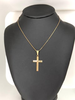 Modern Italian Yellow Gold Cross with Geometrical Design