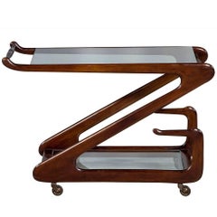 Modern Italian Zanuso Mahogany and Glass Bar Cart