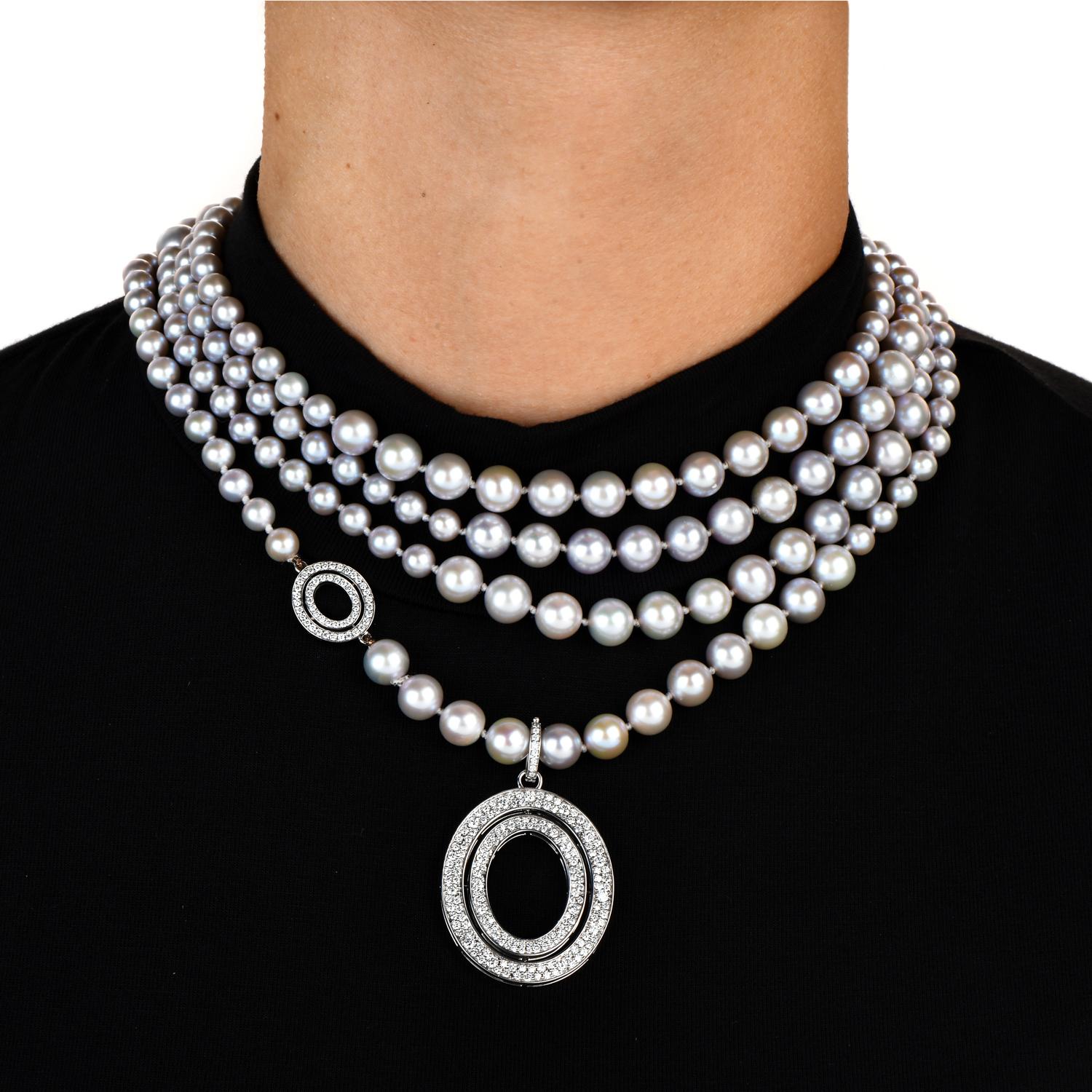 Behold the perfect mix-and-match necklace for the fun modern & elegant woman.

this versatile piece can be used for work or for fine dining out, it can be styled in many ways for a renewed look.

Is a graduated strand or genuine gray
