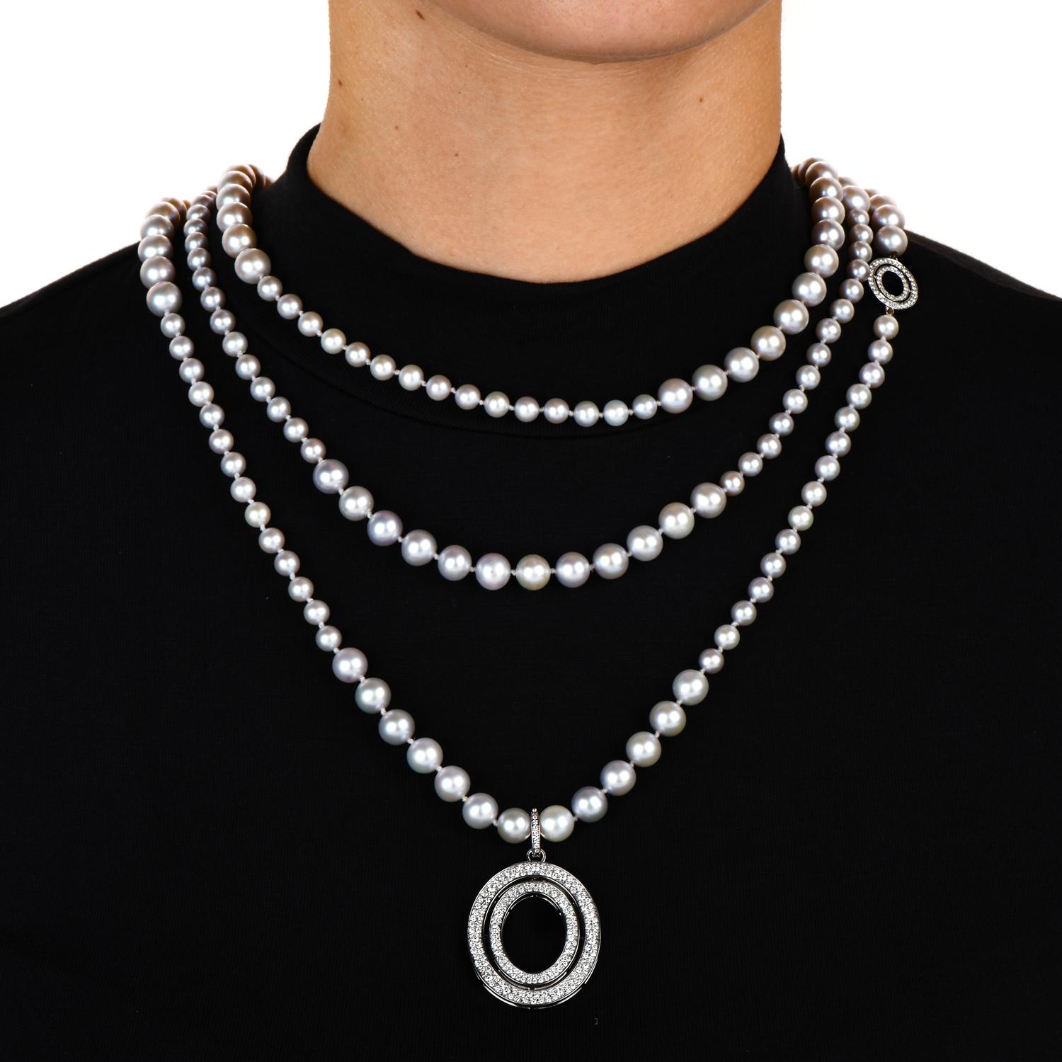 Moderne lange Halskette mit Ivanka Trump-Diamant-Perlen-Anhänger aus 18 Karat Gold (Rundschliff) im Angebot
