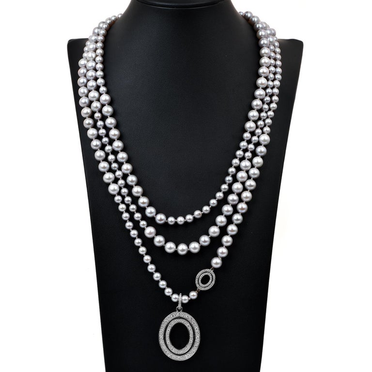 Modern Ivanka Trump Diamond Pearl 18k Gold Pendant Long Strand Necklace