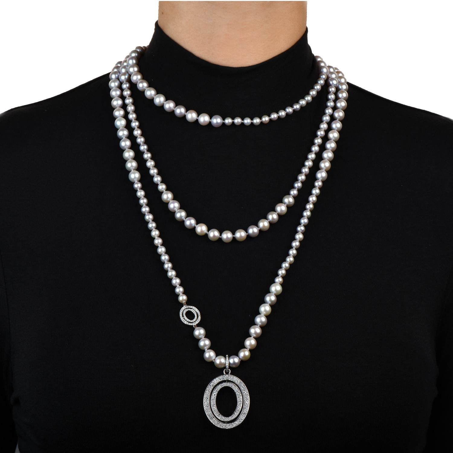 Modern Ivanka Trump Diamond Pearl 18k Gold Pendant Long Strand Necklace For Sale 2