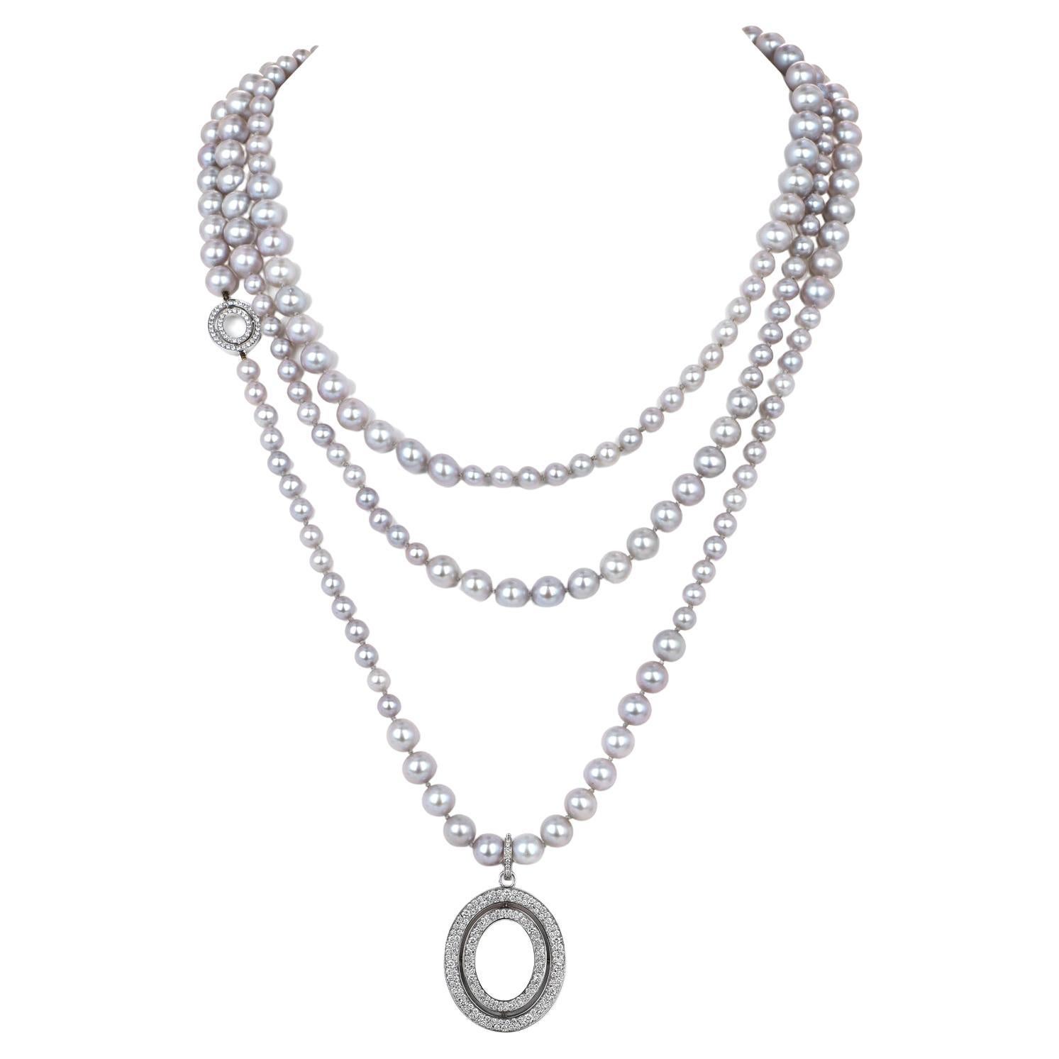 Modern Ivanka Trump Diamond Pearl 18k Gold Pendant Long Strand Necklace For Sale