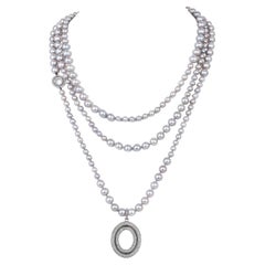 Moderne lange Halskette mit Ivanka Trump-Diamant-Perlen-Anhänger aus 18 Karat Gold